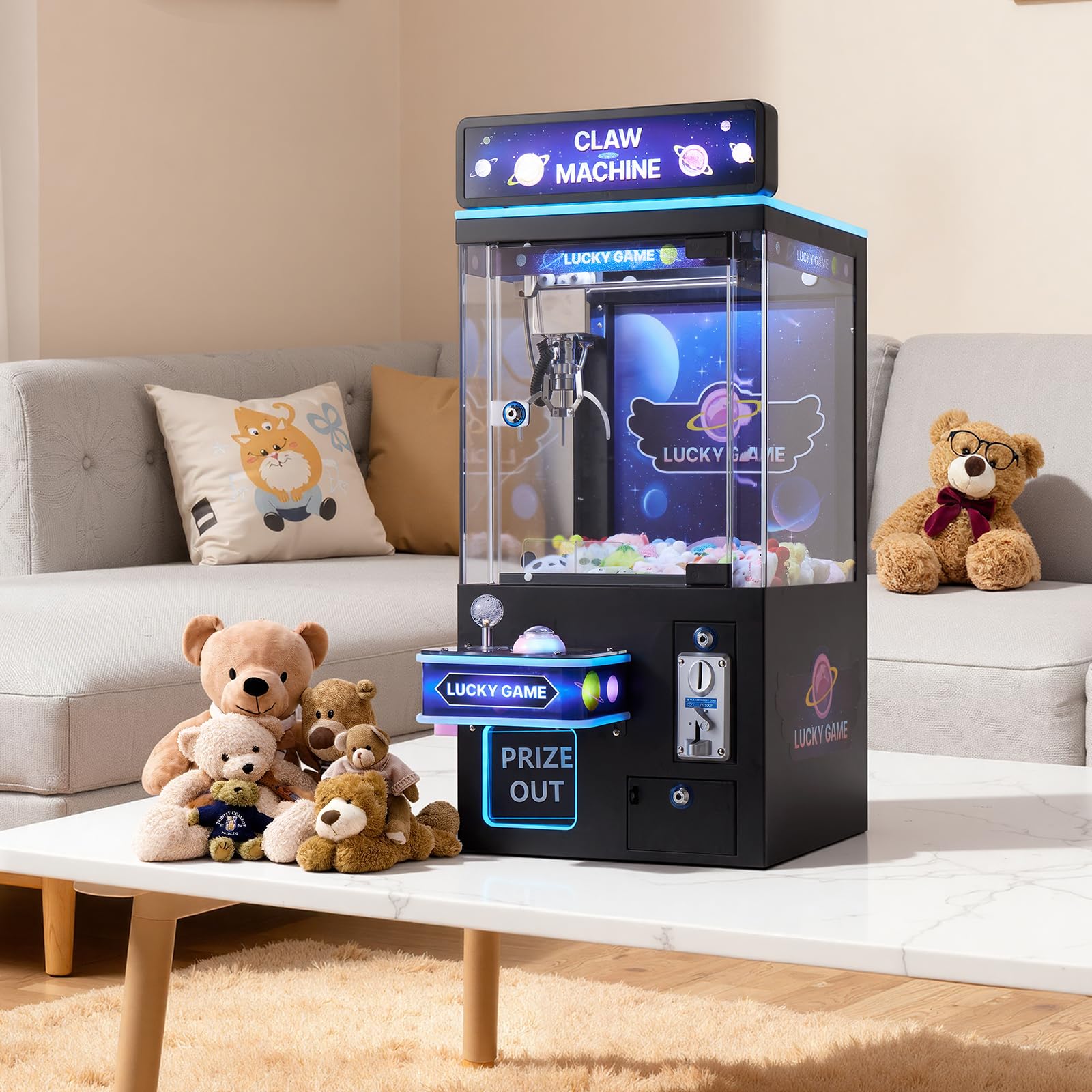 VEVOR Claw Crane Machine, Medium-Sized Arcade Game Machine with Claw + Grabber Double-Layer, Light & Sound, Toy Candy Grabber Prize Dispenser Vending Toy, for Commercial Home Cinema, Black Purple