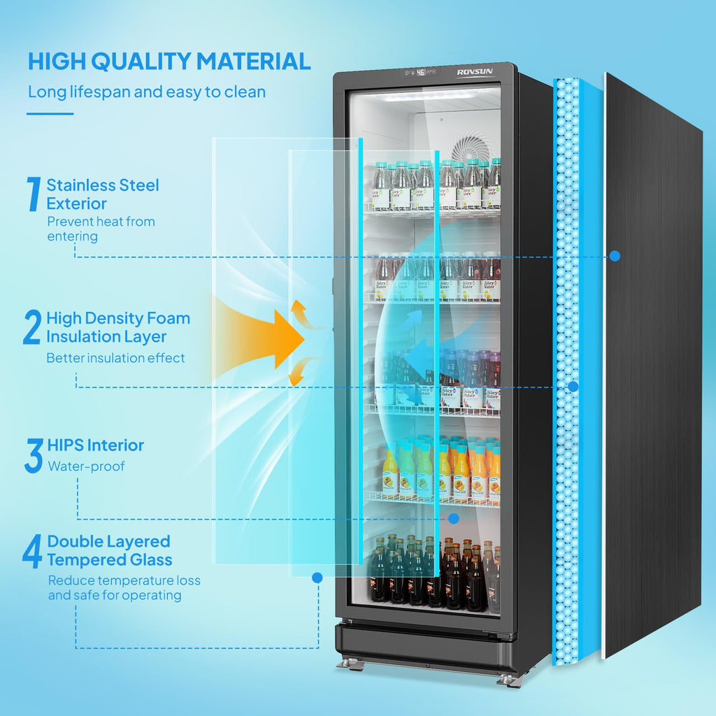 ROVSUN 8 Cu.Ft Commercial Refrigerator Display Refrigerator ETL NSF Certified, Slim Commercial Beverage Cooler Glass Door Merchandiser Drink Fridge w/Adjustable Shelves LED Light for Bar Restaurant