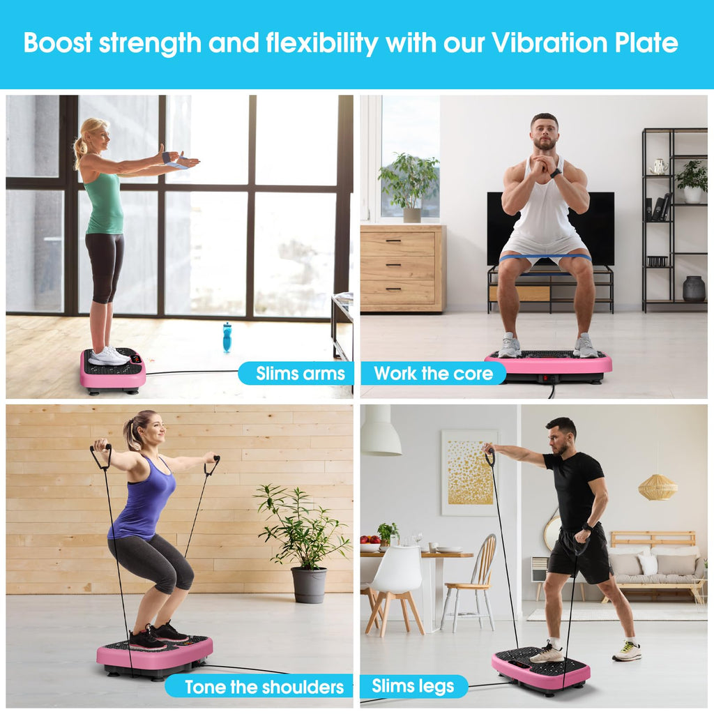 SoftGym Waver Vibration Plate Exercise Machine for Lymphatic Drainage Weight Loss,120 Speed Levels Vibrating Platform with Resistance Bands,Full-Body Workout Equipment for Muscle Toning