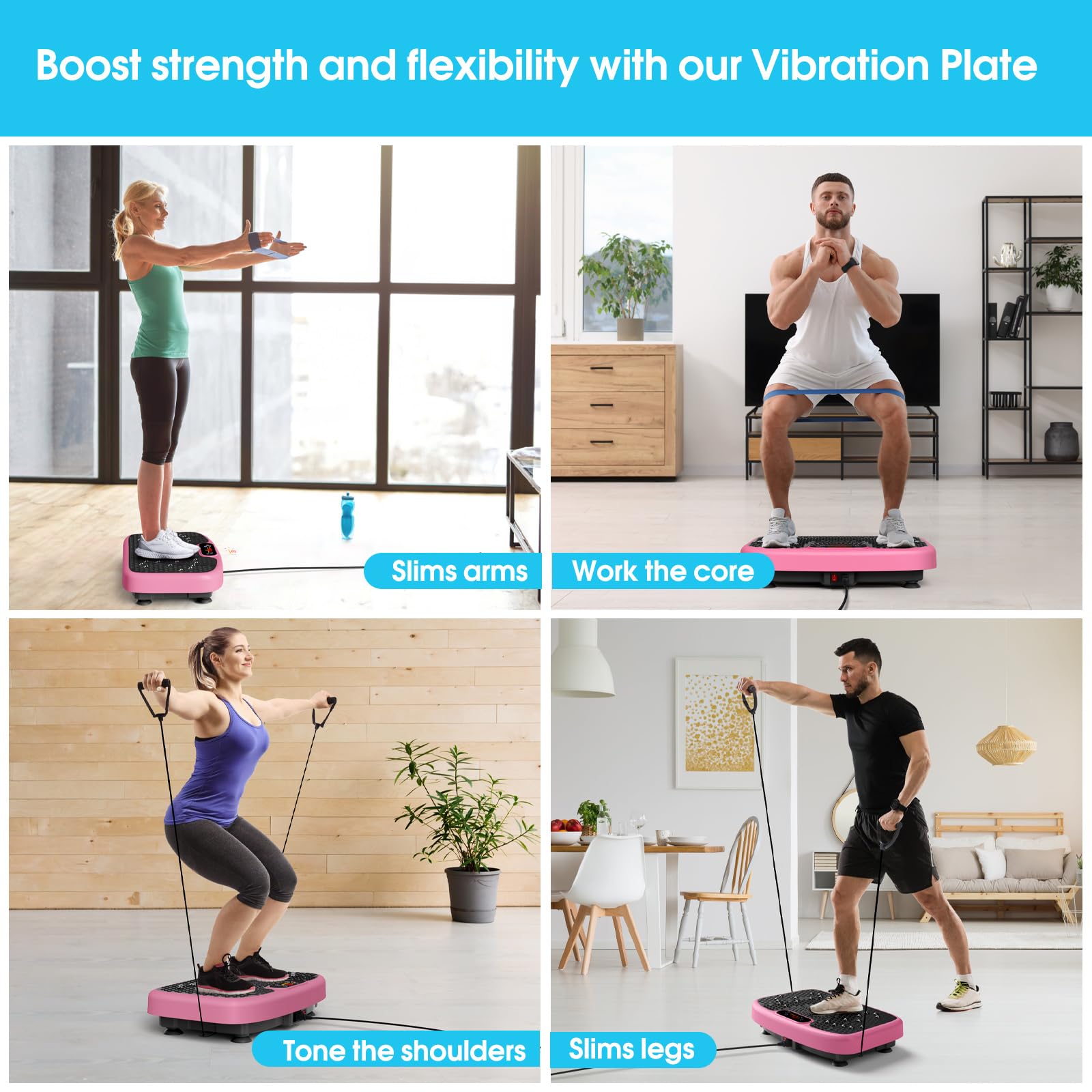 SoftGym Waver Vibration Plate Exercise Machine for Lymphatic Drainage Weight Loss,120 Speed Levels Vibrating Platform with Resistance Bands,Full-Body Workout Equipment for Muscle Toning