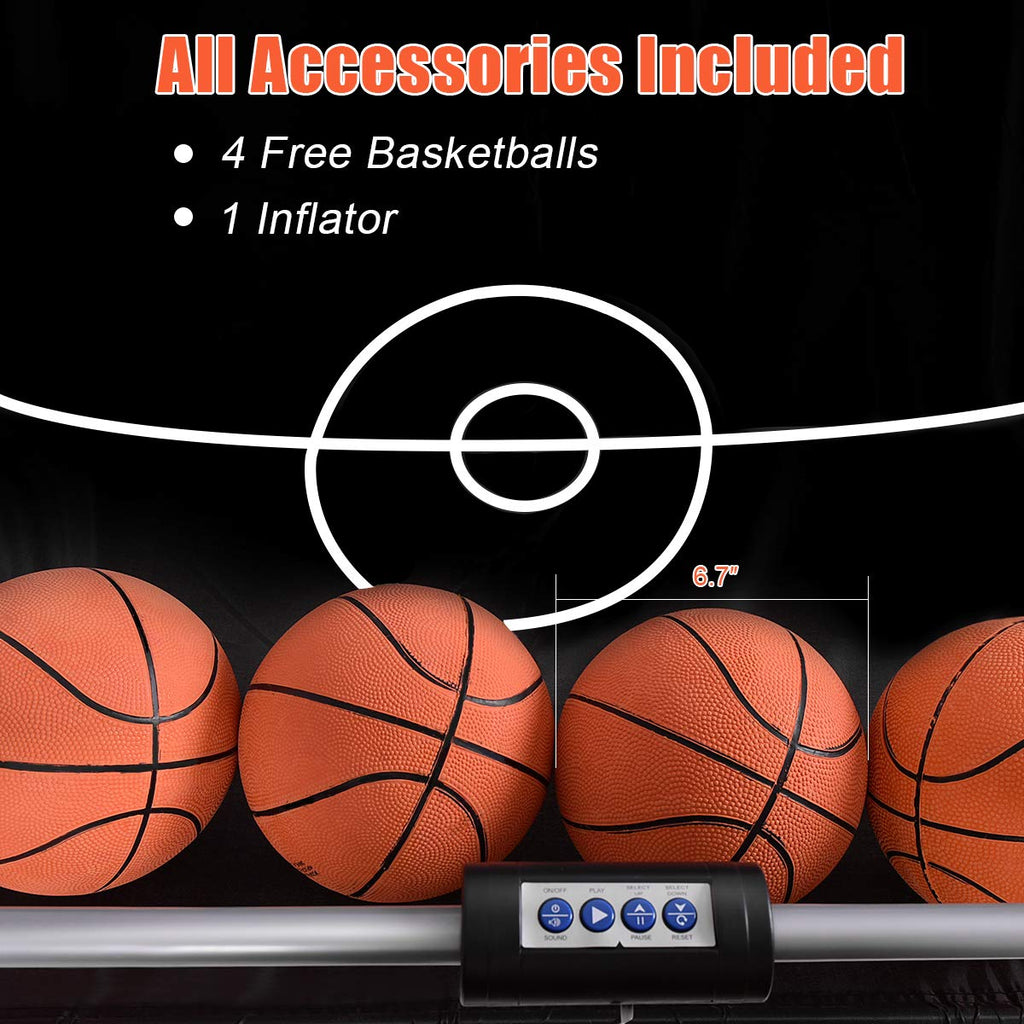 GYMAX Arcade Basketball Game Indoor Foldable with 8 Game Modes, Arcade Sound, 4 Balls and Inflation Pump, Electronic Basketball Games for Home