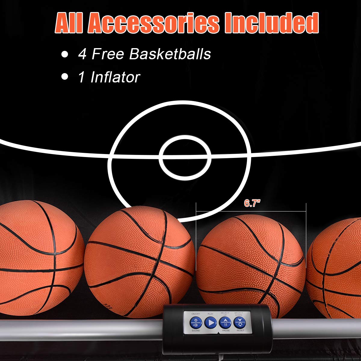 GYMAX Arcade Basketball Game Indoor Foldable with 8 Game Modes, Arcade Sound, 4 Balls and Inflation Pump, Electronic Basketball Games for Home