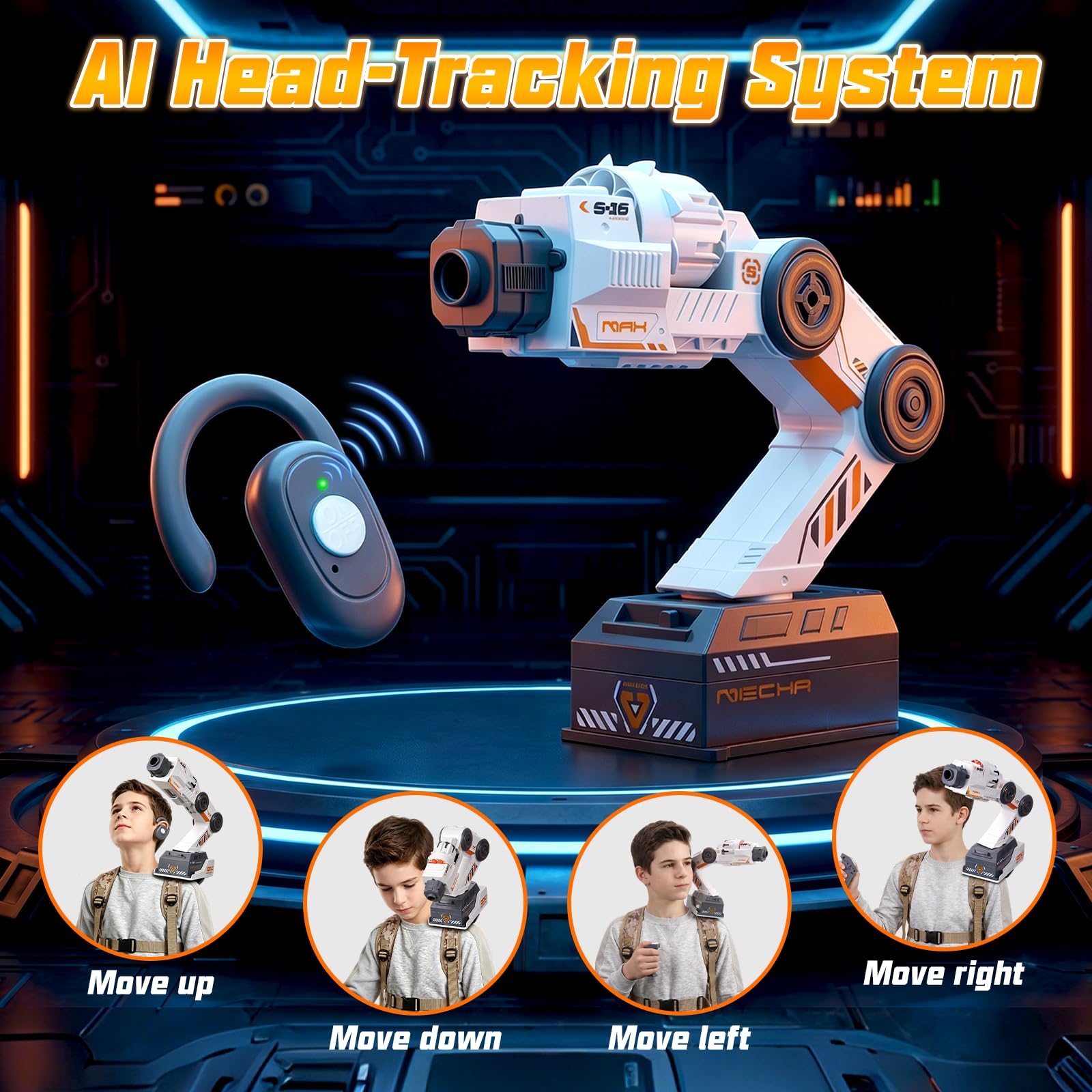 Smart Tracking Mechanical Arm Toy, Cool Inductive Robot Arm Tracking Blaster, Shoulder Mounted Robot with Remote Control (1000 PCS Water Bullets)