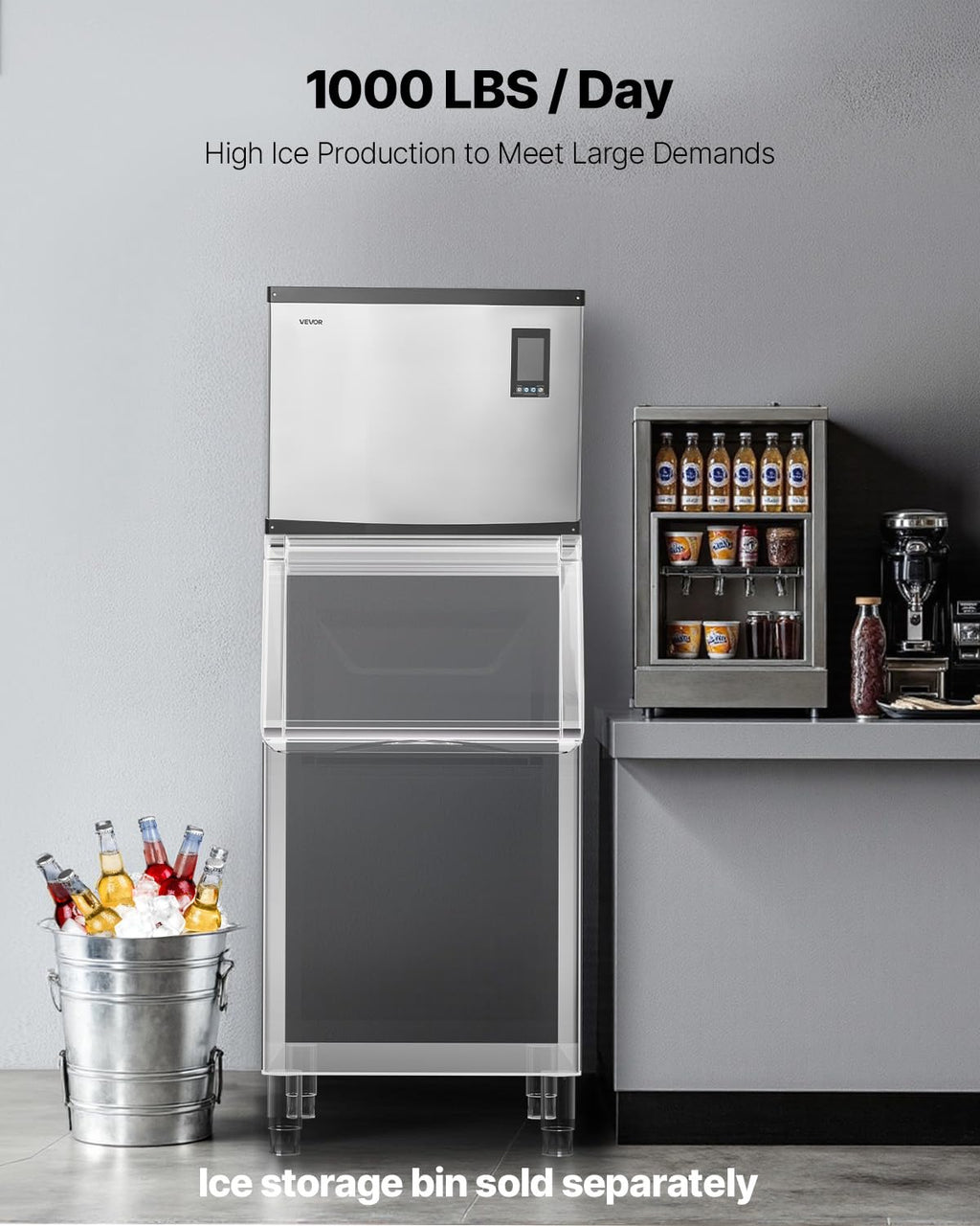 VEVOR Commercial Ice Maker Machine - Head, 300 Lbs/Day Stainless Steel Ice Machine with Scheduled Ice-Making, Self-Cleaning, Adjustable Thickness, Ideal for Restaurant Bar Cafe Hotel - Head Only