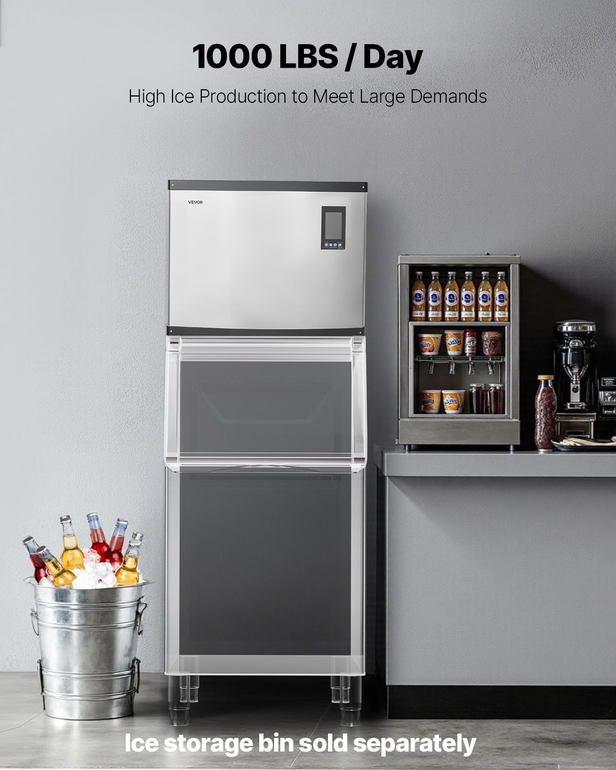 VEVOR Commercial Ice Maker Machine - Head, 300 Lbs/Day Stainless Steel Ice Machine with Scheduled Ice-Making, Self-Cleaning, Adjustable Thickness, Ideal for Restaurant Bar Cafe Hotel - Head Only