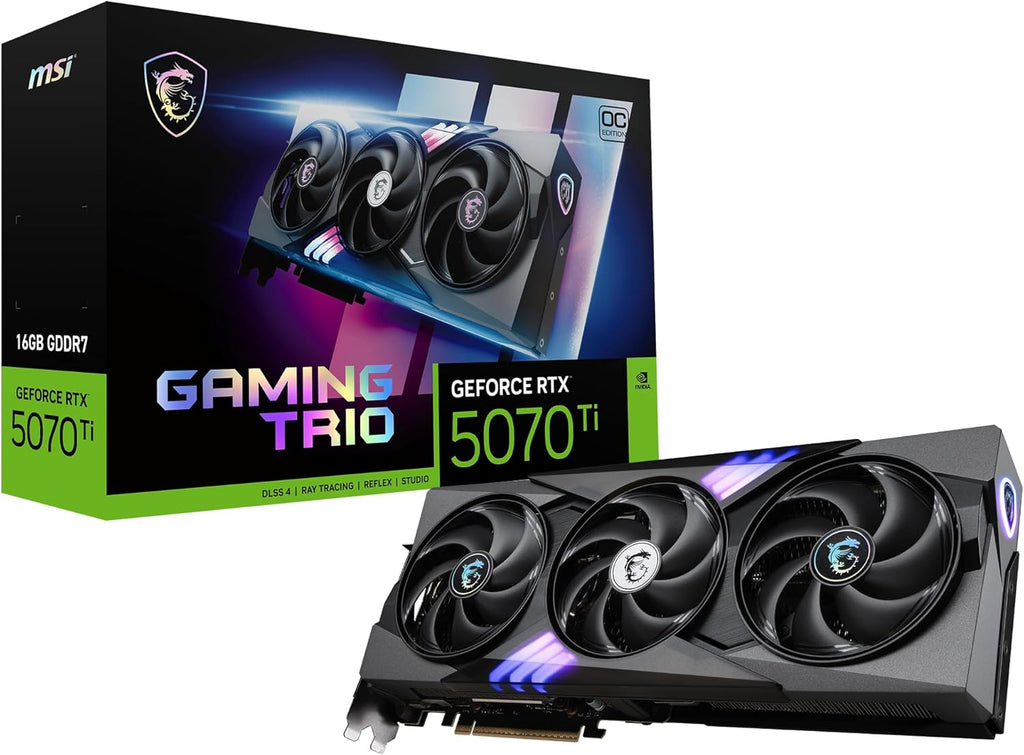 msi Gaming RTX 5070 Ti 16G,Trio OC Plus Graphics Card (16GB GDDR7, 256-bit, Extreme Performance: 2580 MHz, DisplayPort x 3 2.1a, HDMI 2.1b, NVIDIA Blackwell Architecture)