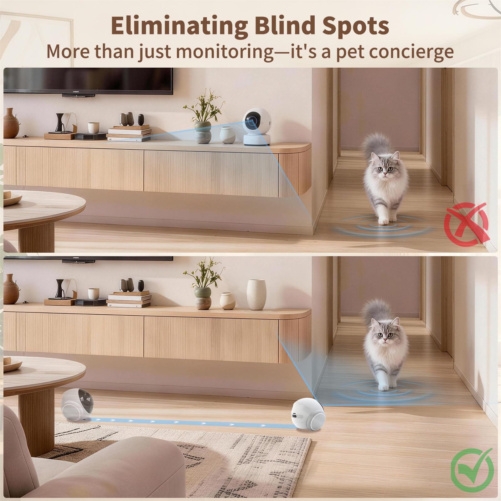 1080P Pet Camera Robot: Indoor Movable Home Security Camera with App Control, Night Vision, 2-Way Talk, Motion Detection, SD Card Storage, Smart Pet Cam for Cat/Dog/Baby/Elderly Monitor