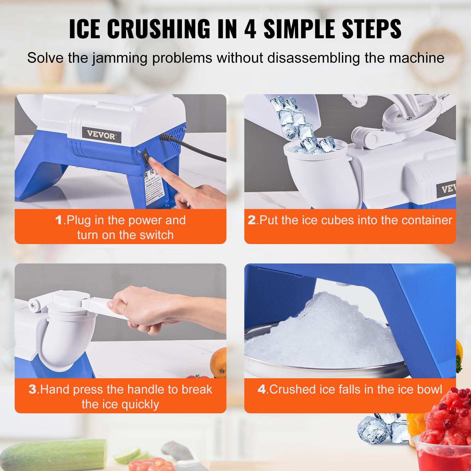 VEVOR Snowflake Ice Machine, 176LBS/24H Snowflake Ice Maker, Ice-Shaver Machine with Stainless Steel Blade, Electric Snow Cone Maker with 0.48Gal Tank, 90S Fast Pre-Cooling, for Home & Small Gathering