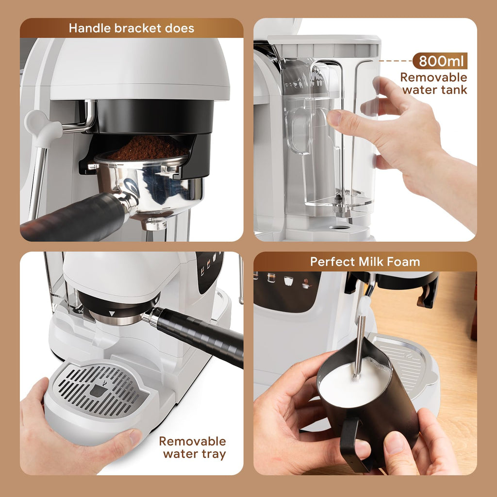 20 Bar Espresso Machine with Grinder & Steam Wand - Semi Automatic Coffee Maker, NTC Intelligent Temp Control, 58mm Stainless Steel Portafilter, One-Touch Panel for Home Barista (BLACK)