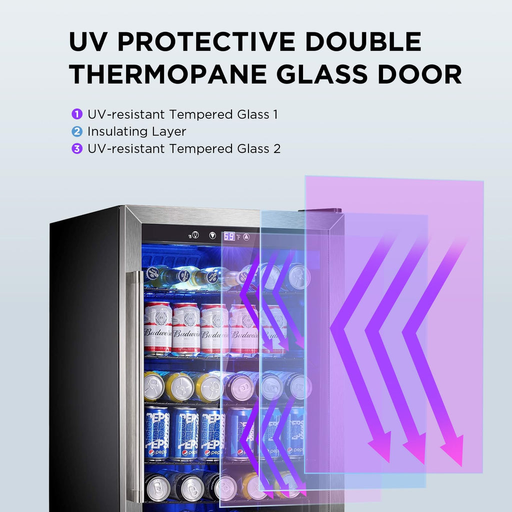Electactic 50 Cans Beverage Refrigerator Cooler, 1.3 Cu.ft Mini Fridge Countertop Drink Cooler with Glass Door for Beer, Soda,Wine, Adjustable Digital Temperature Control for Home Dorm Bar, Black