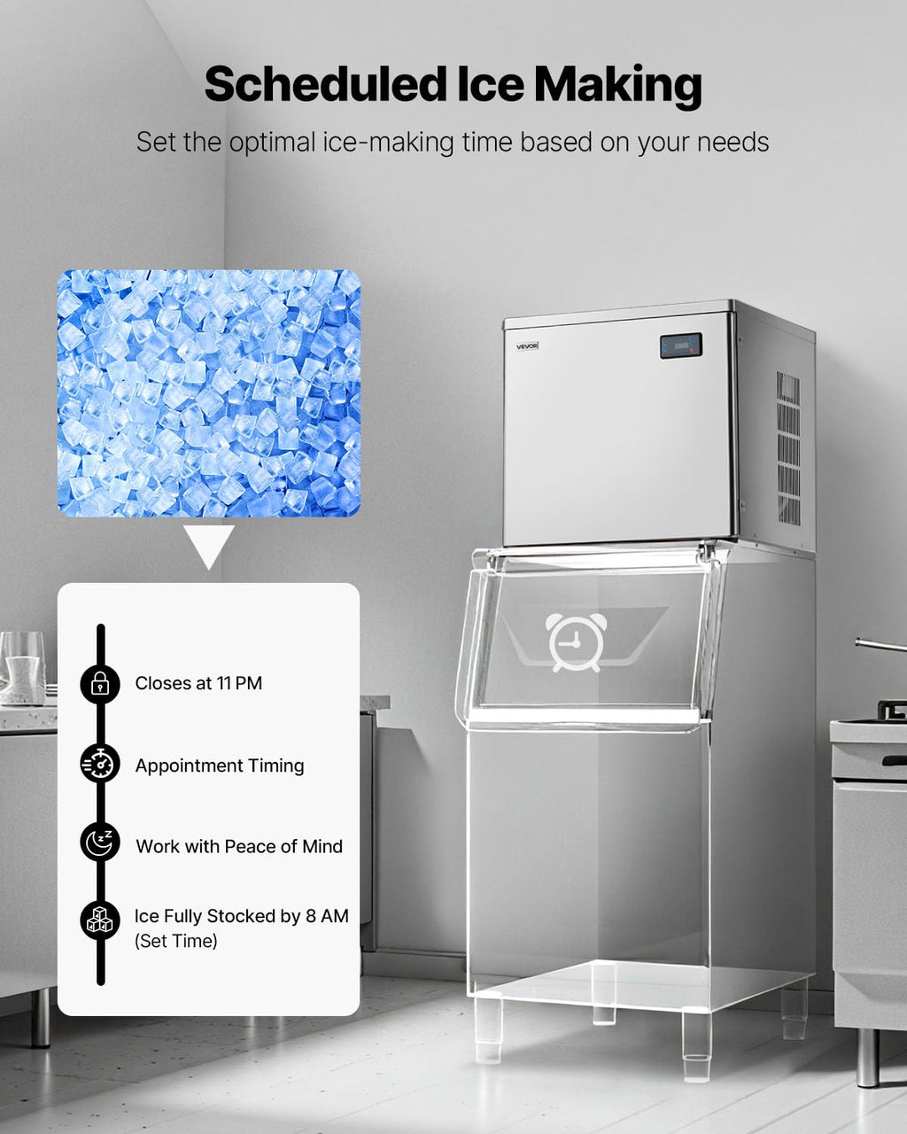 VEVOR Commercial Ice Maker Machine - Head, 300 Lbs/Day Stainless Steel Ice Machine with Scheduled Ice-Making, Self-Cleaning, Adjustable Thickness, Ideal for Restaurant Bar Cafe Hotel - Head Only