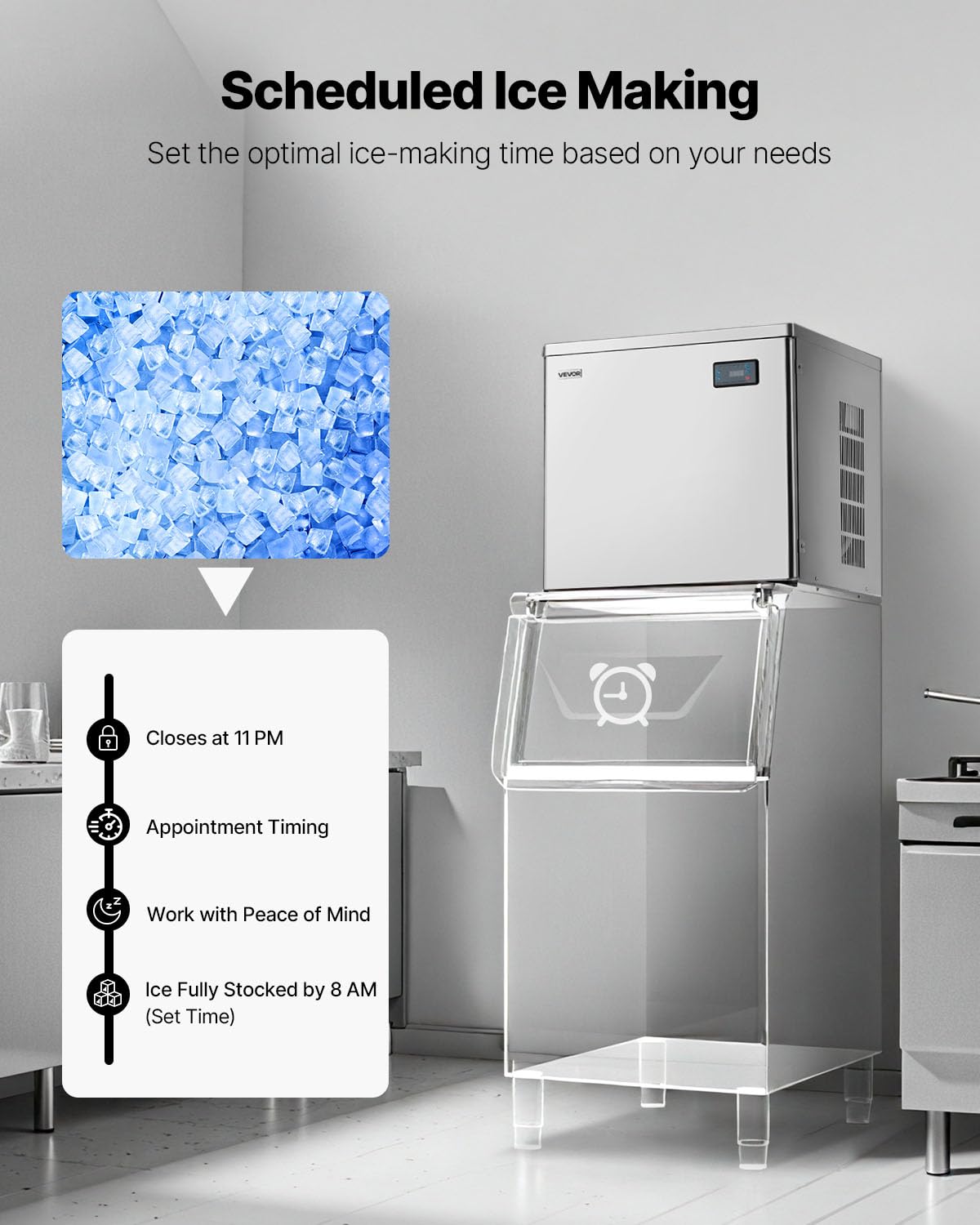VEVOR Commercial Ice Maker Machine - Head, 300 Lbs/Day Stainless Steel Ice Machine with Scheduled Ice-Making, Self-Cleaning, Adjustable Thickness, Ideal for Restaurant Bar Cafe Hotel - Head Only
