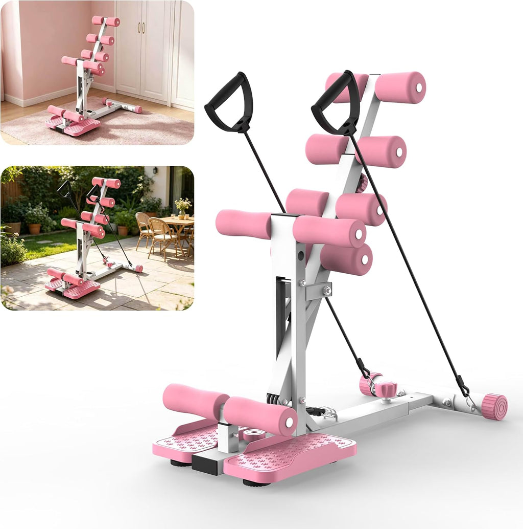 KINMAC Deep Squat Machine for Home-Glutes Trainer Machine with Resistance Bands Squat Assist Trainer for Core & Legs Workout Ideal for Home Gym, Apartment & Office-White Pink