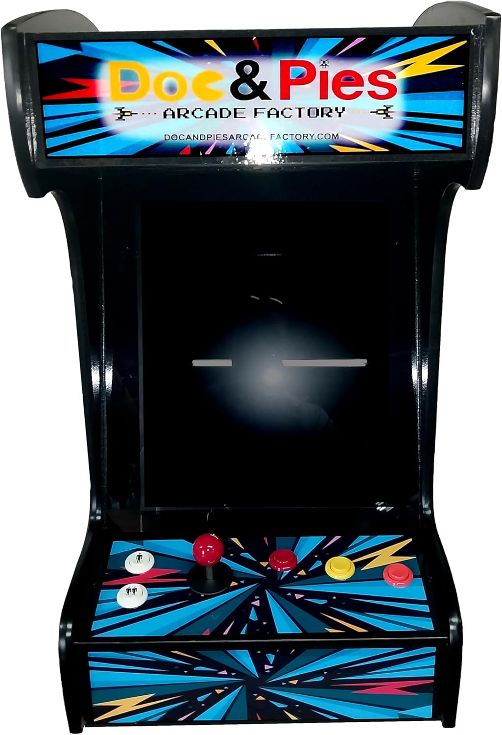 Doc and Pies Arcade Factory Classic Home Arcade Machine - Tabletop and Bartop - 60 Retro Games - Full Size LCD Screen, Buttons and Joystick