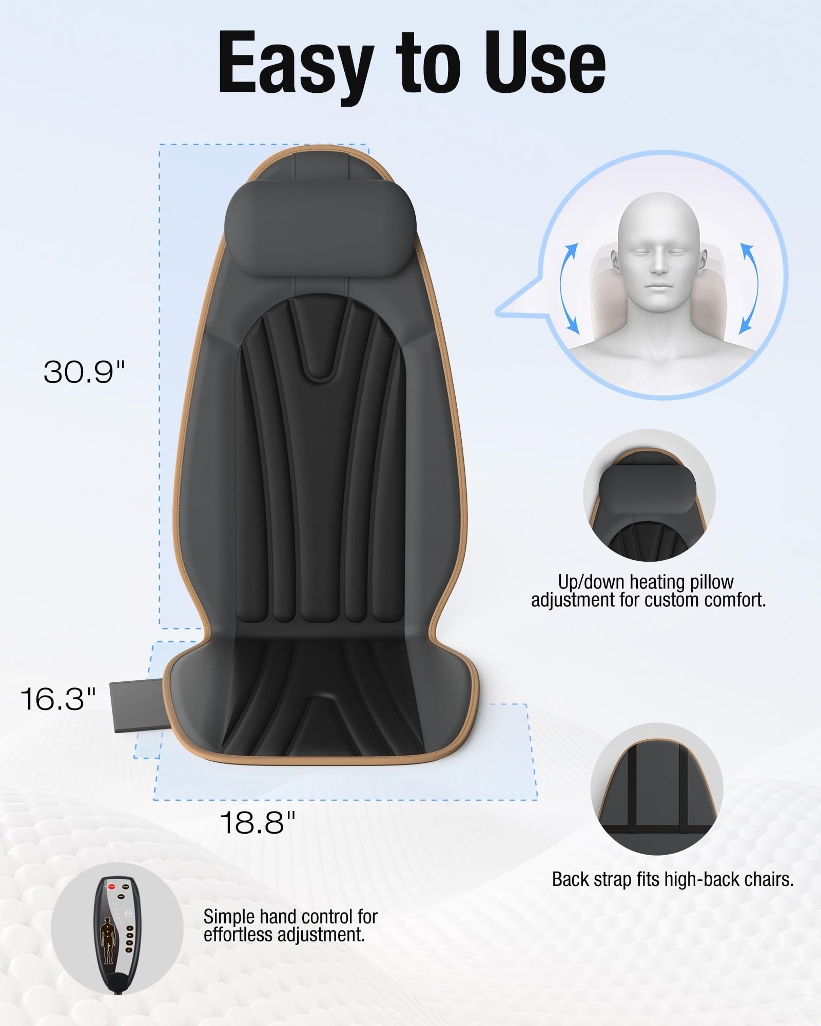 SLOTHMORE Massage Chair Pad, Back Massager for Chair, Massage Seat Cushion with 8 Vibration Motors, 2 Heat Levels for Neck/Back, Home & Office Use, Father Day Gifts