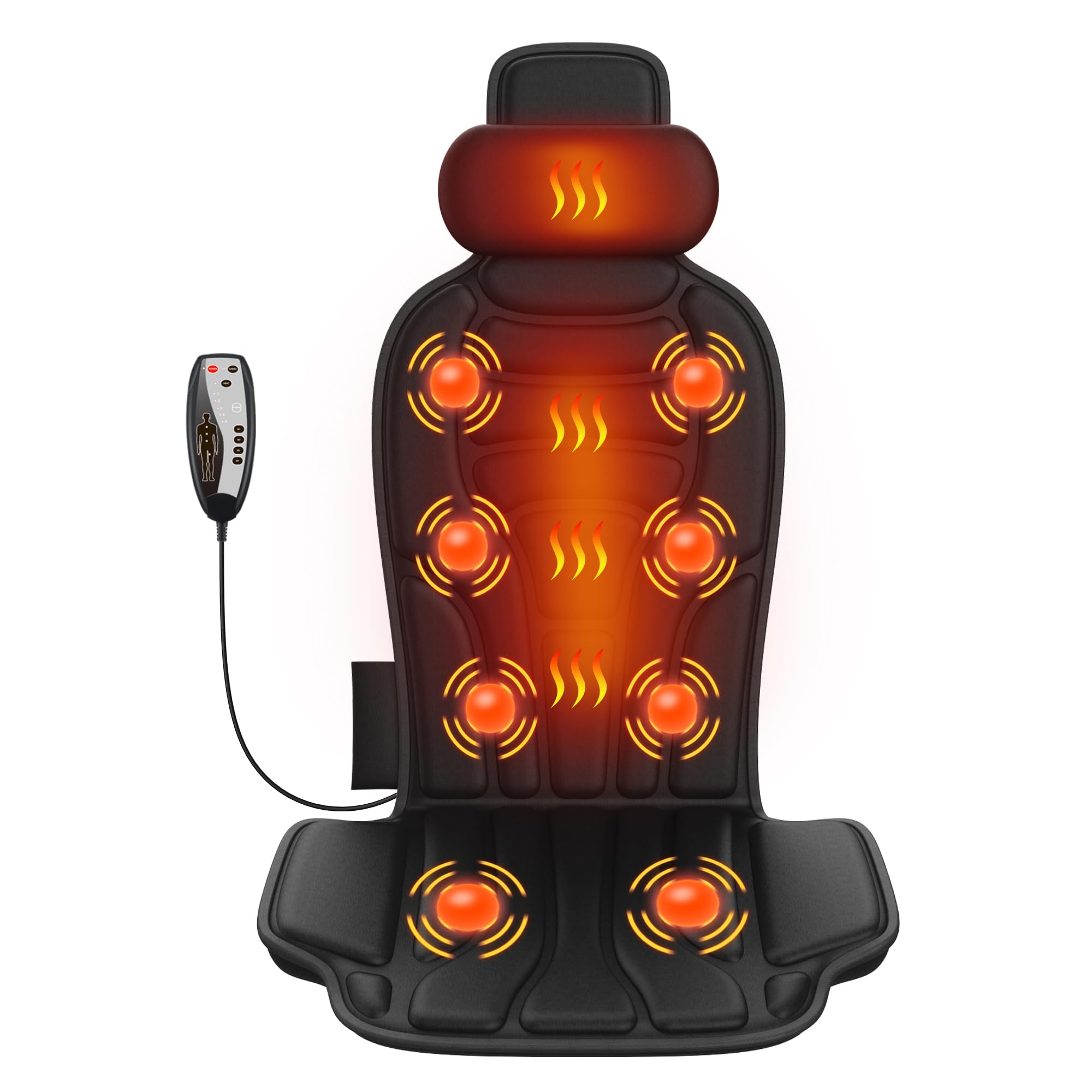 Back Massager with Heat，Vibration Massage Chair Pad with 5 Massage Modes & Adjustable Heat Levels, Memory Foam Back Massager Cushion for Office Chair, or Home Use，Midnight