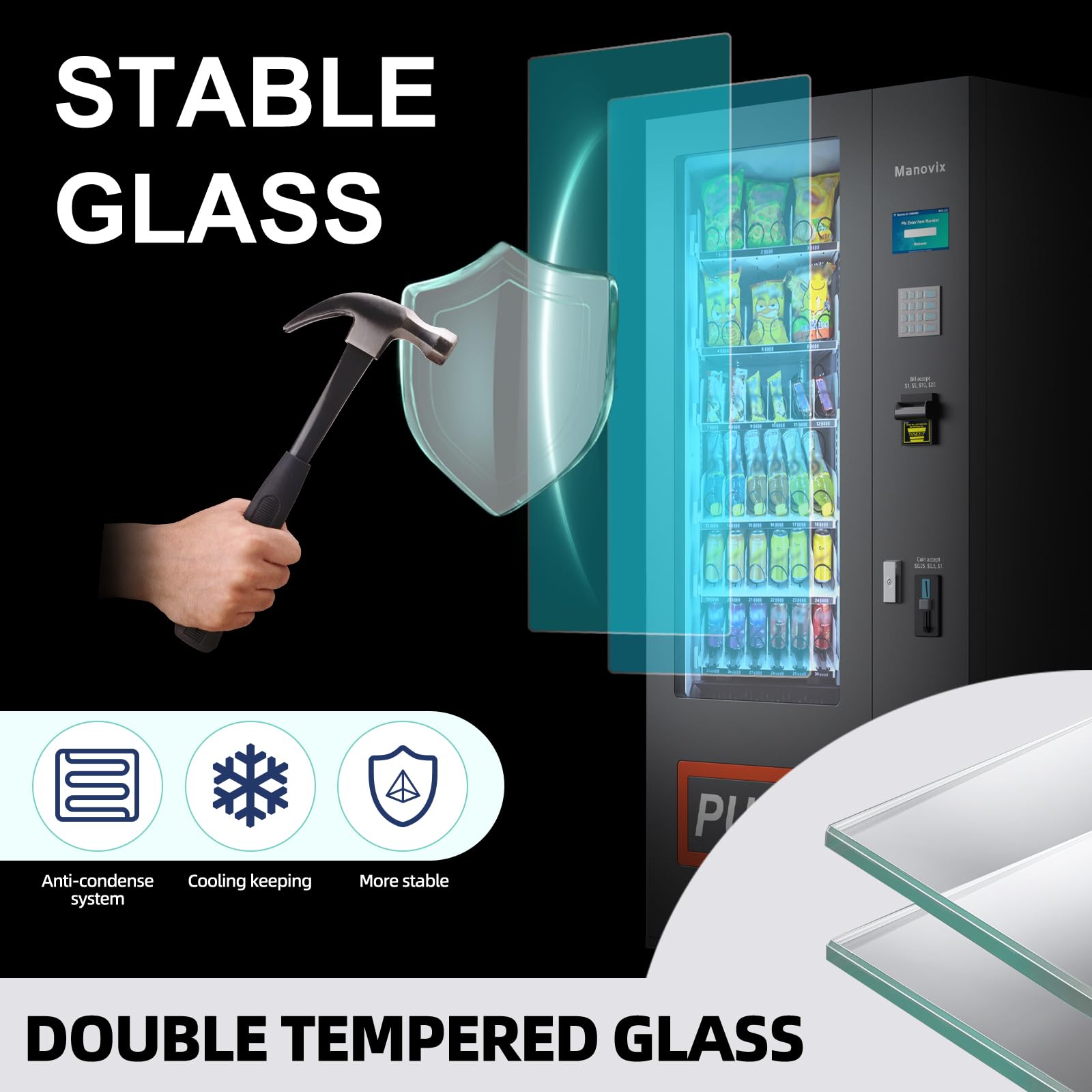 Manovix Refrigerated Beverage Snack Combo Vending Machine for Business, 36 Slots Snacks Drink Commercial Vending Machine Durable Cold Soda with Bill and Coin Acceptor
