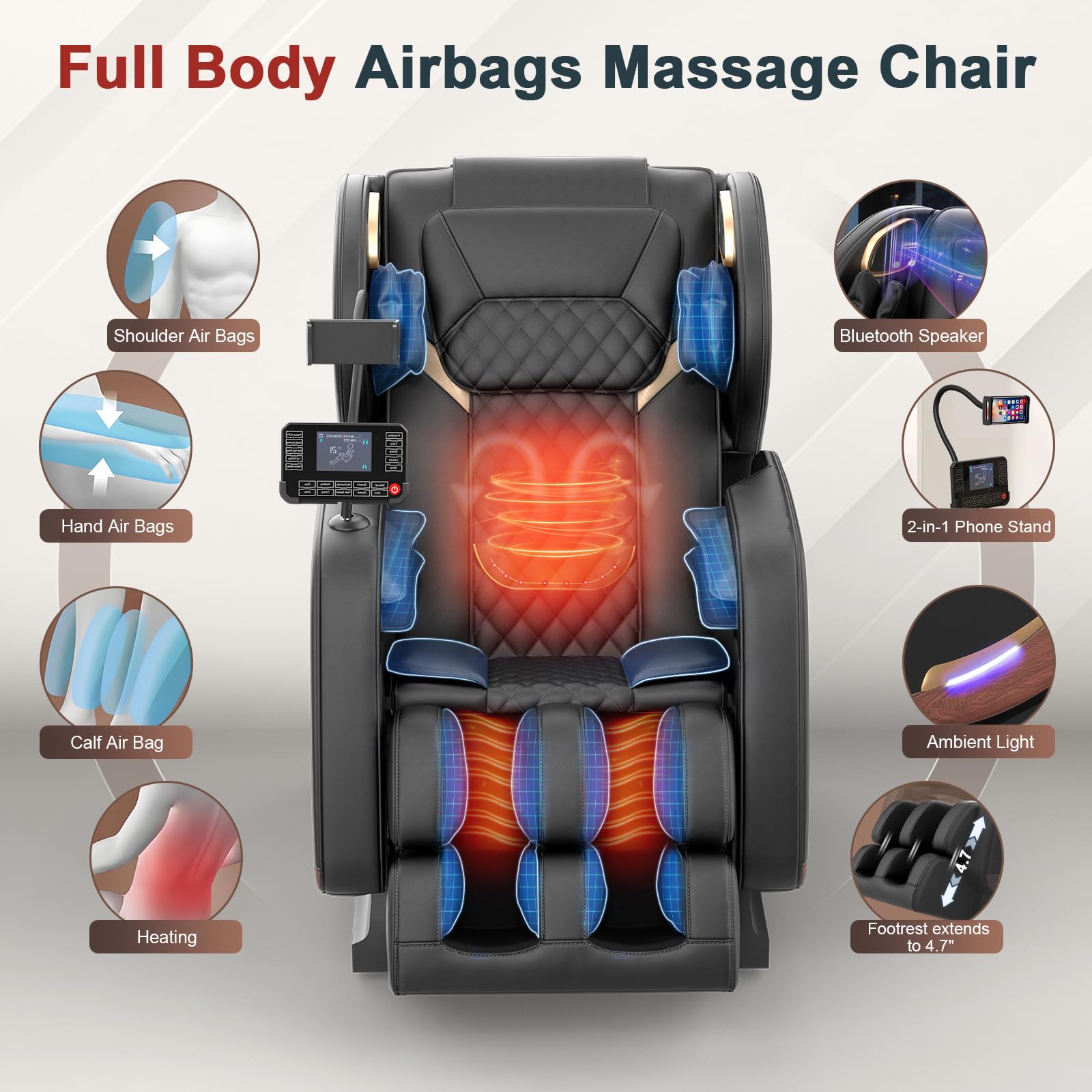 2026 Massage Chair, Massage Chairs Full Body and Recliner with 14 Fixed Points, Zero Gravity, Wood Grain Leather, Foot Massage, Airbags, Lumbar Heating, Bluetooth and Control Screen