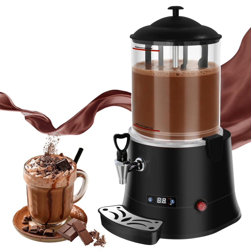 10L Commercial Hot Chocolate Machine & Beverage Dispenser, 110V Chocolatera with 86–194°F Adjustable Temperature Control, Removable PC Bowl for Cocoa