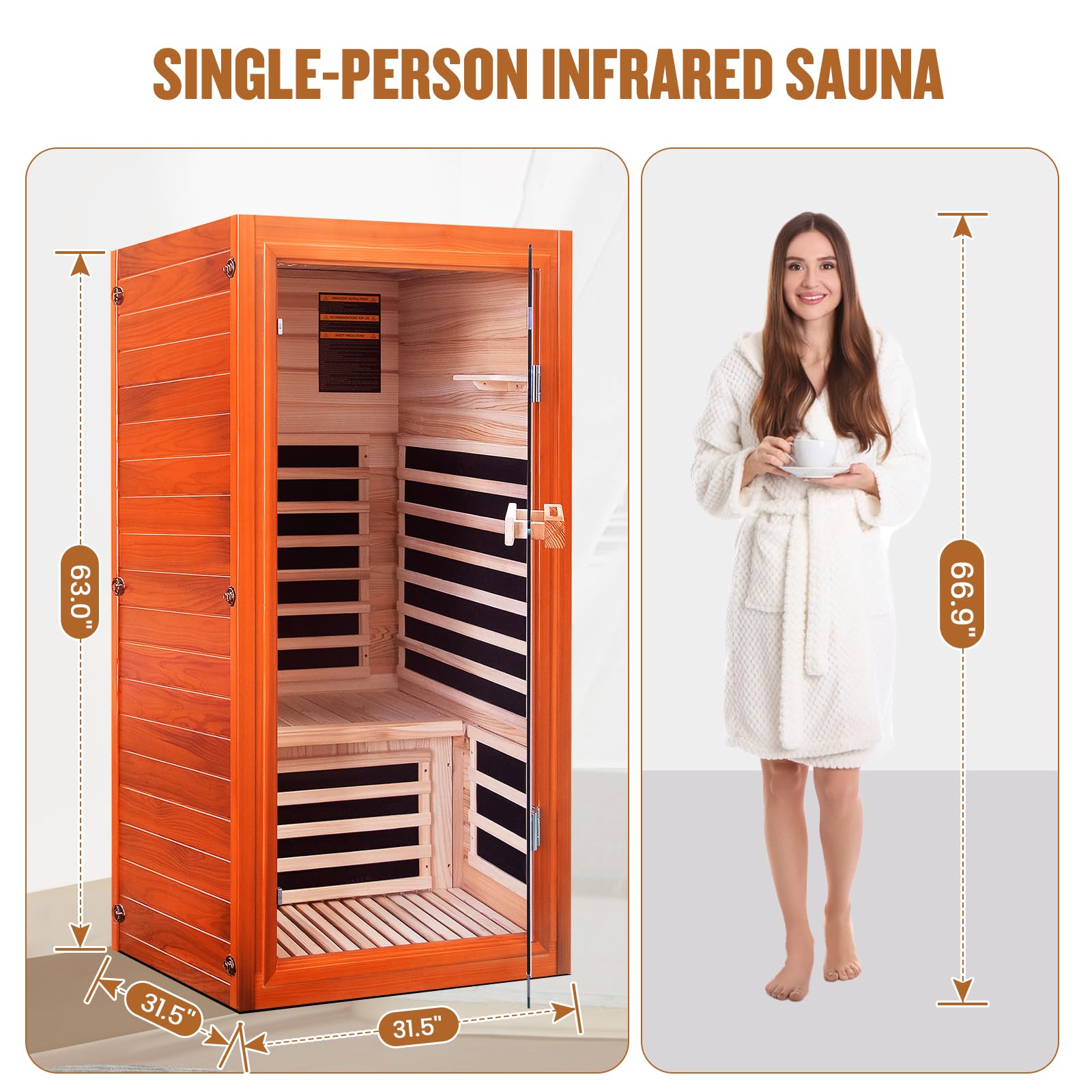 2 Person Infrared Sauna Far Infrared Sauna Room for Home Indoor 2000W Low-EMF Wood Dry Sauna with Full Starry Sky Lights Ceiling in 7 Color Speaker Fast Heating Easy Assembly- 47.3*41.3*74.8 IN