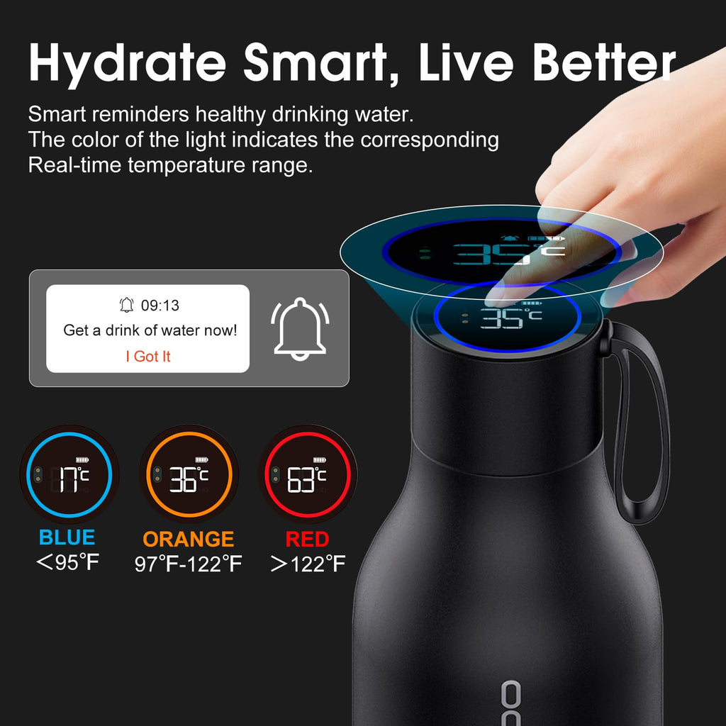VSITOO 33oz Smart Self-Cleaning Water Bottle，Large Insulated Stainless Steel Bottle with AI Self-Clean, 30-Day Battery & Magnetic Charging for Outdoor Travel, Gym or Office, Pink