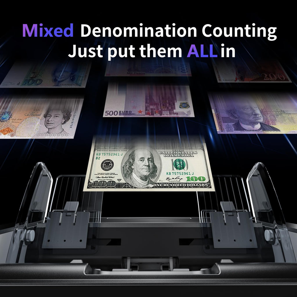 Aneken Mixed Denomination Money Counter with Counterfeit Detection, Touch Screen, and 2CIS/UV/MG/IR/DD/DBL/HLF/CHN, Value and Mixed Counting for Accurate Cash Counting, Gray