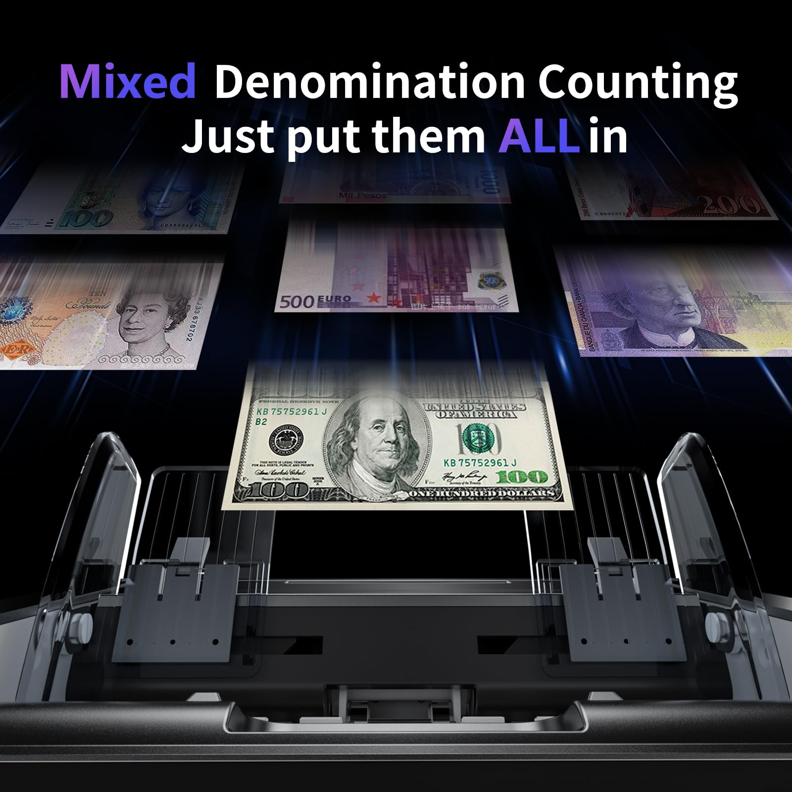 Aneken Mixed Denomination Money Counter with Counterfeit Detection, Touch Screen, and 2CIS/UV/MG/IR/DD/DBL/HLF/CHN, Value and Mixed Counting for Accurate Cash Counting, Gray