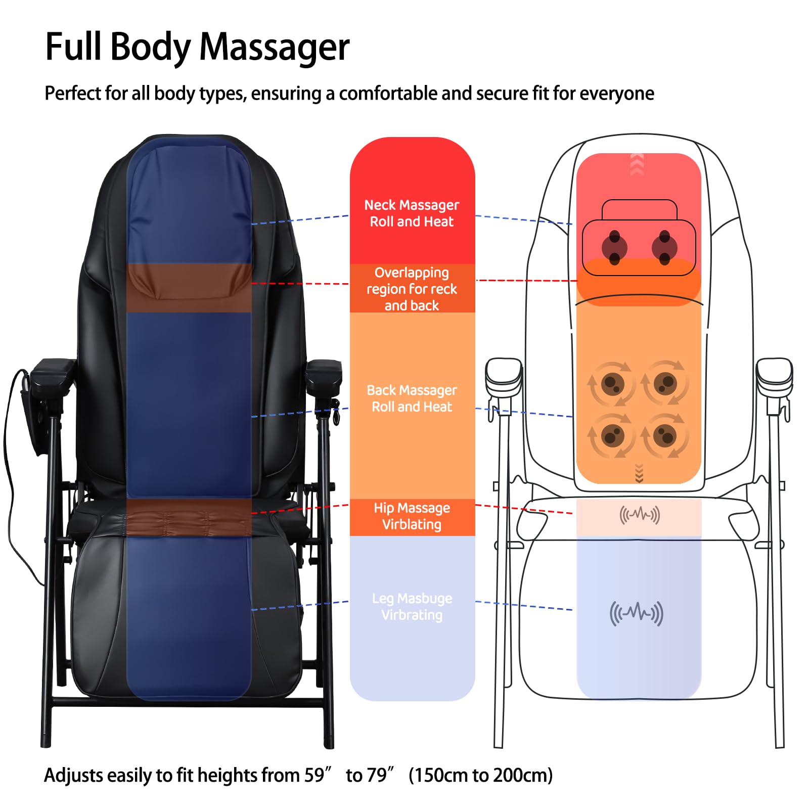 Foldable Electric Massage Chair with Heat, Shiatsu, Kneading, Vibration, Full Body Relaxation, Adjustable Backrest & Neck Height,for Dad Mom Women Men