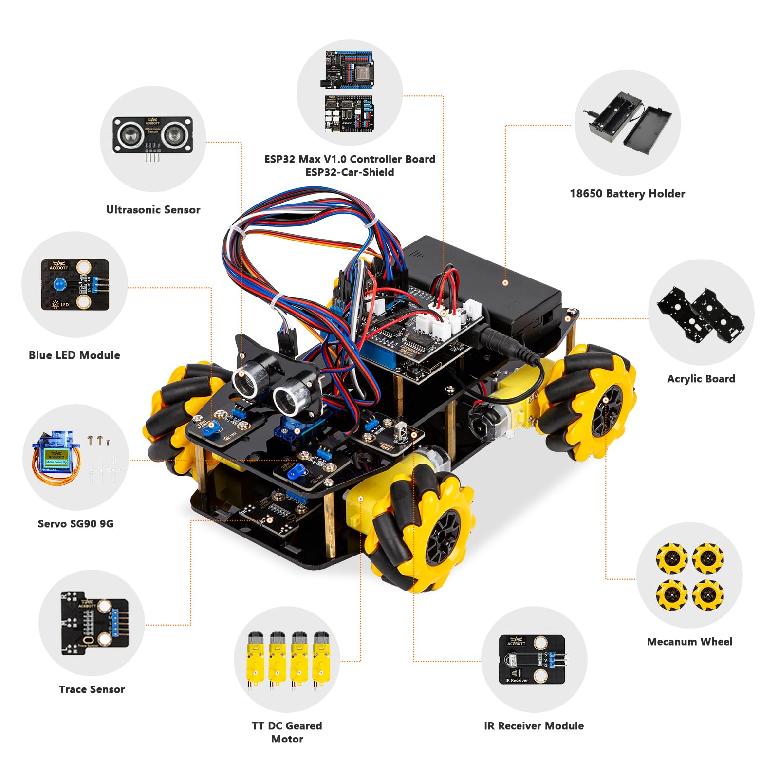 ACEBOTT Robot Arm Expansion Pack Smart Car Starter Kit, Robotics Kit for Kids Ages 8-12 12-16, STEM Toys Coding Robot Kit for Teens & Adults(QD007)