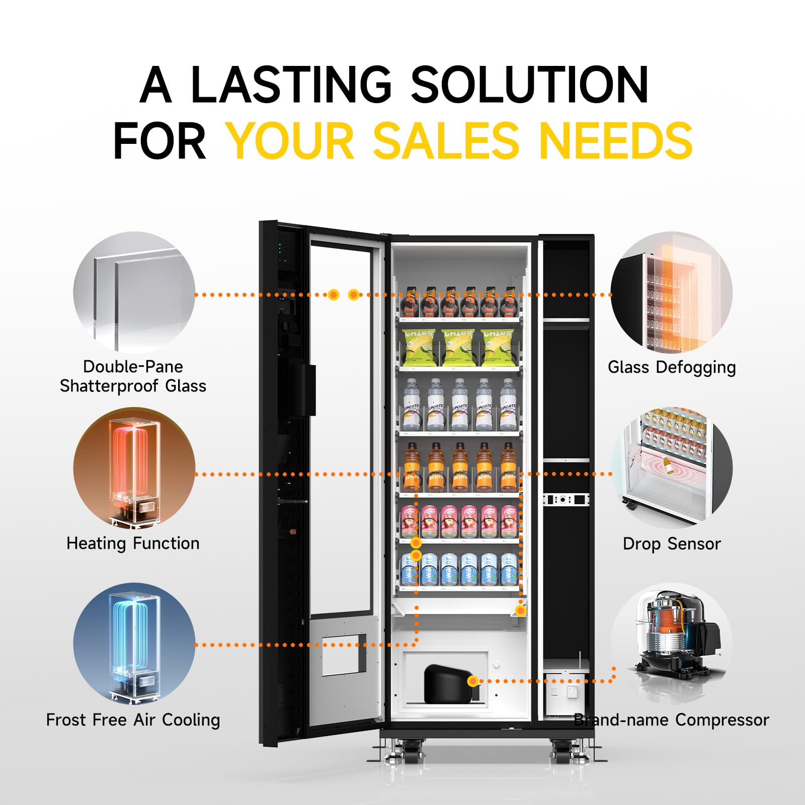 Smart Vending Machine, 36-Slot Refrigerated Snack and Beverage Vending Machine for Commercial Use, Automatic Drink and Snack Dispenser for Offices, Gyms, Convenience Stores