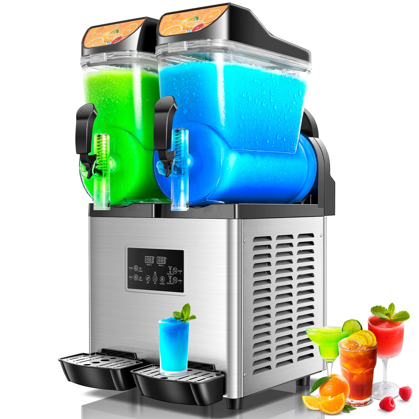Slushy Machine,15L x2 Double Tanks Comercial Margarita &Slushie Machine,120+ Cups 1000W 110V Electric Large Daiquiri Machine with Self-cleaning Mode,for Home Party Restaurants Cafe Bars
