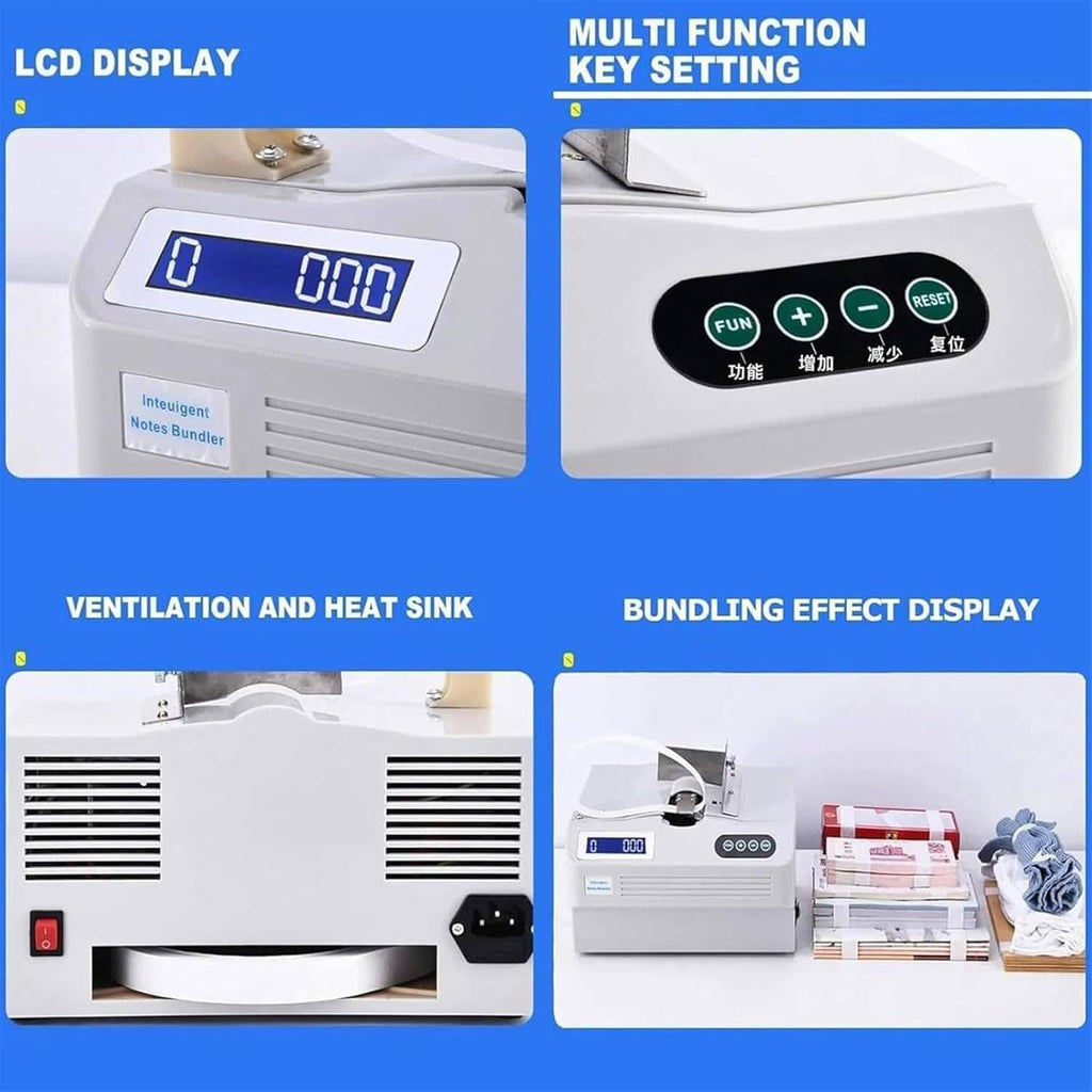 Fast Cash Wrapping Machine, Automatic Banknote Wrapping Machine, Desktop Banknote Wrapping Machine with LCD Display, for Finance and ATMs