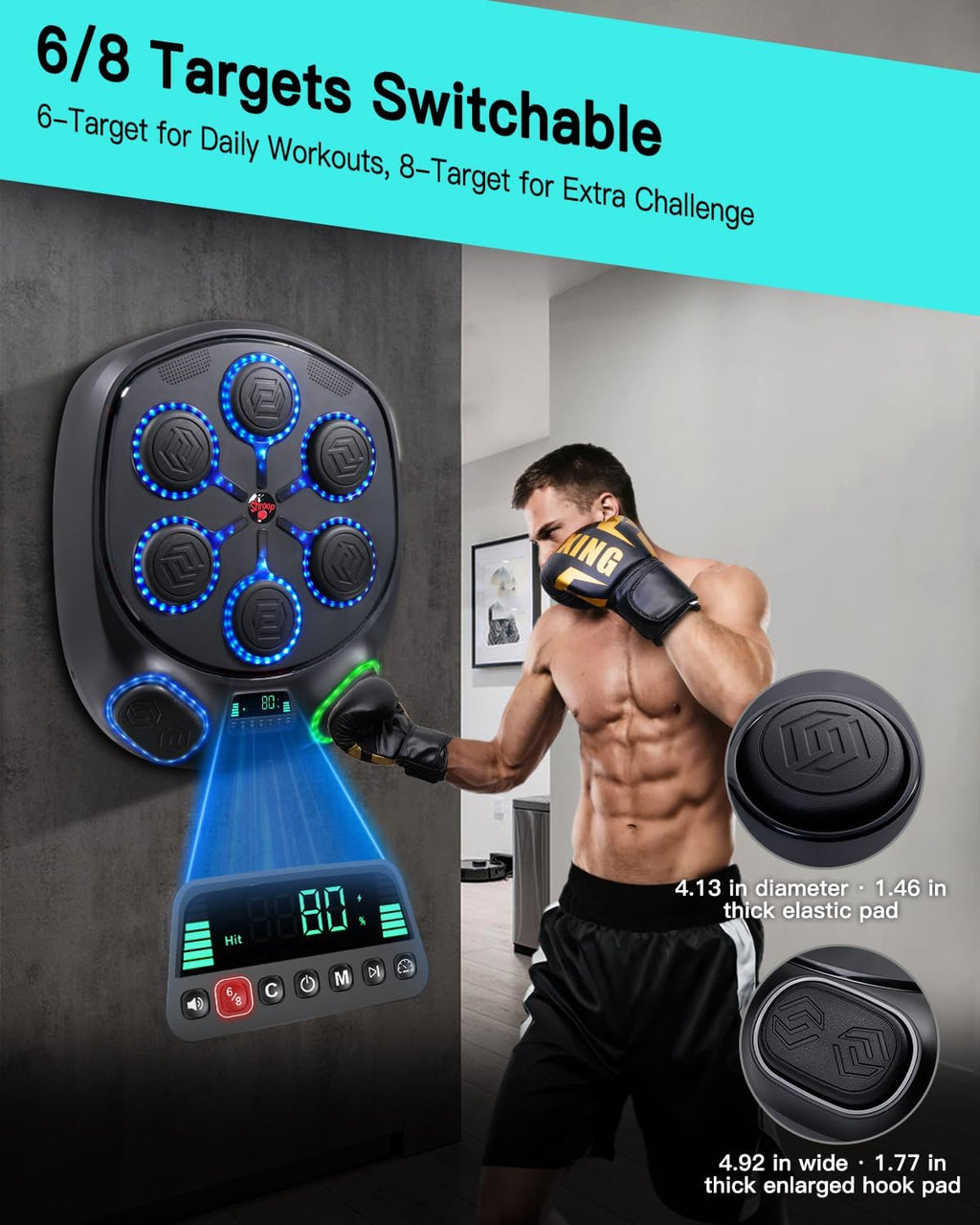 shroop Music Boxing Machine for Adults & Kids — Wall-Mounted Interactive Bluetooth Punch Trainer, High-Sensitivity, Rhythm Adaptation, 6/8 Targets, Ideal for Home, Office, and Gym Use