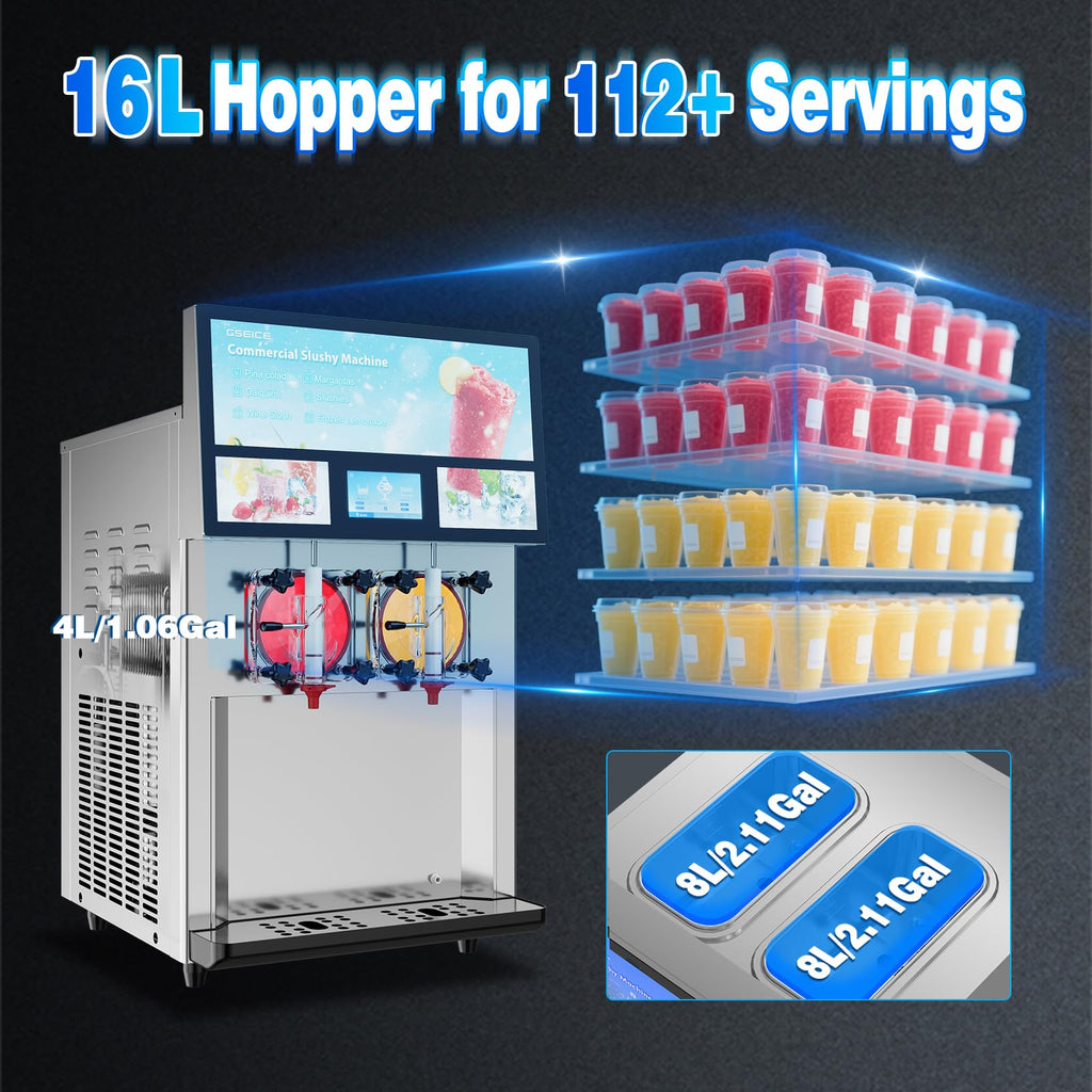 Slushie Machine Commercial 18 Minute First Batch 3.2 Gals Capacity Margarita Machine 4-6.6 Gallons Per Hour High Output 1550W Slushy Machine for Bars Restaurants Pool Party Food Truck Catering Events