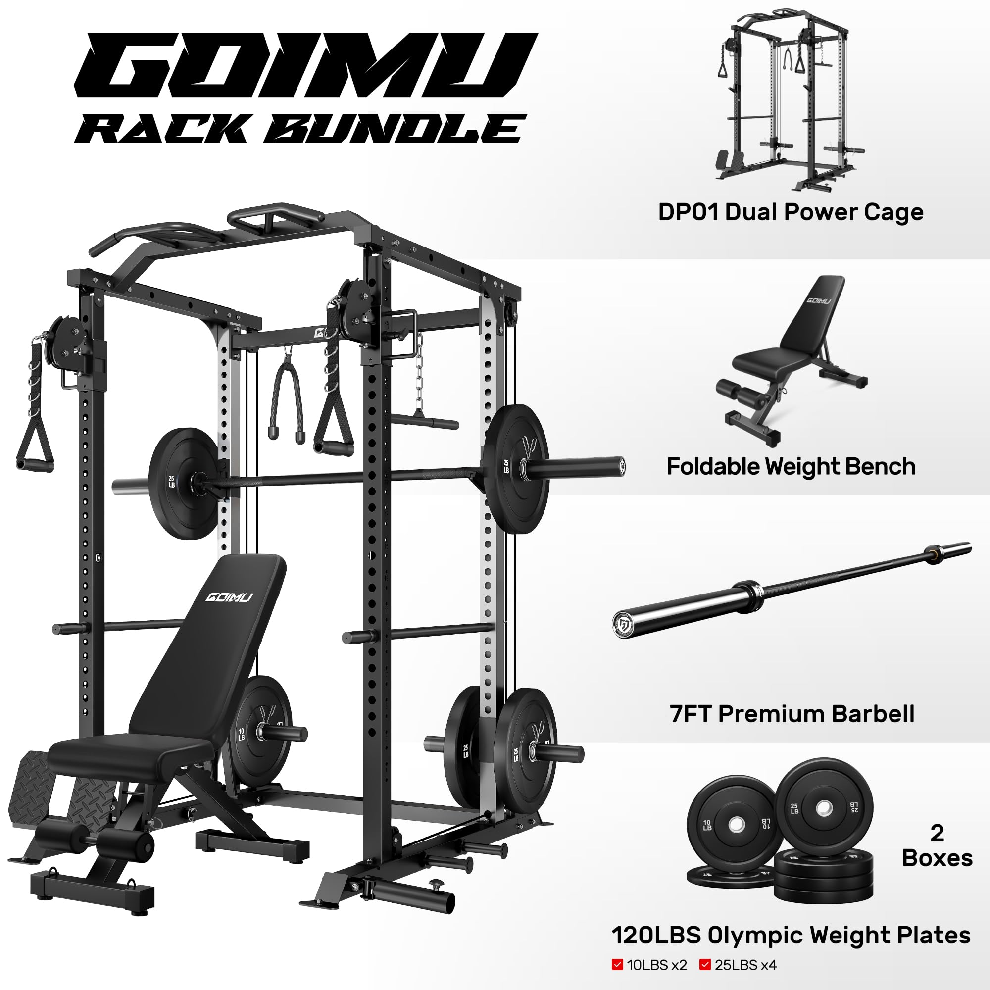 DP01 Power Cage, 2000LBS Squat Rack with with Cable Crossover and Dual Independent Pulley System, Full Cage for Full Body Training, Power Rack with More Training Attachments for Home Gym