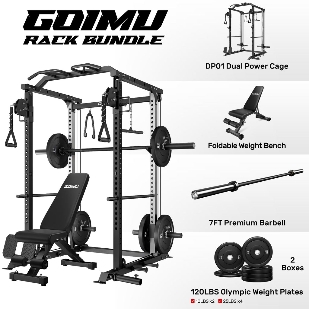 DP01 Power Cage, 2000LBS Squat Rack with with Cable Crossover and Dual Independent Pulley System, Full Cage for Full Body Training, Power Rack with More Training Attachments for Home Gym