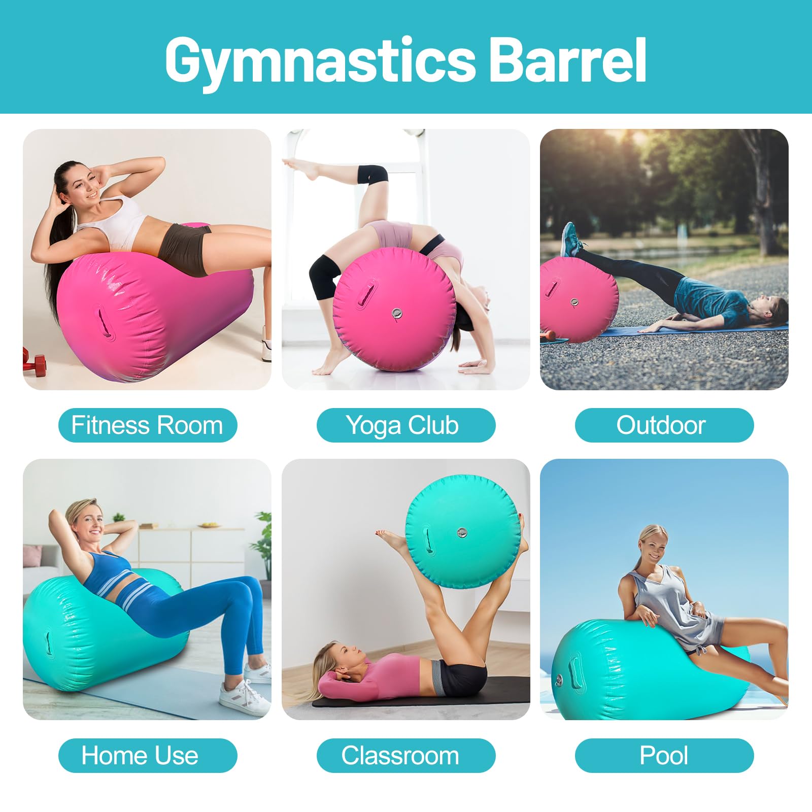 Air Roller Gymnastics Barrel, Inflatable Tumbling Equipment for Girls, Back Handspring & Backbend Trainer Mat for Cheerleading & Home Practice (Includes Manual Air Pump)
