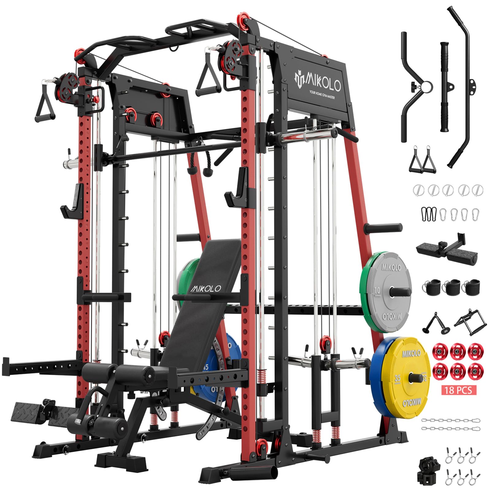 Mikolo M4 2.0 Smith Machine, All-in-One Home Gym Power Cage with LAT Pulldown & Cable Crossover, Squat Rack for Full Body Workouts