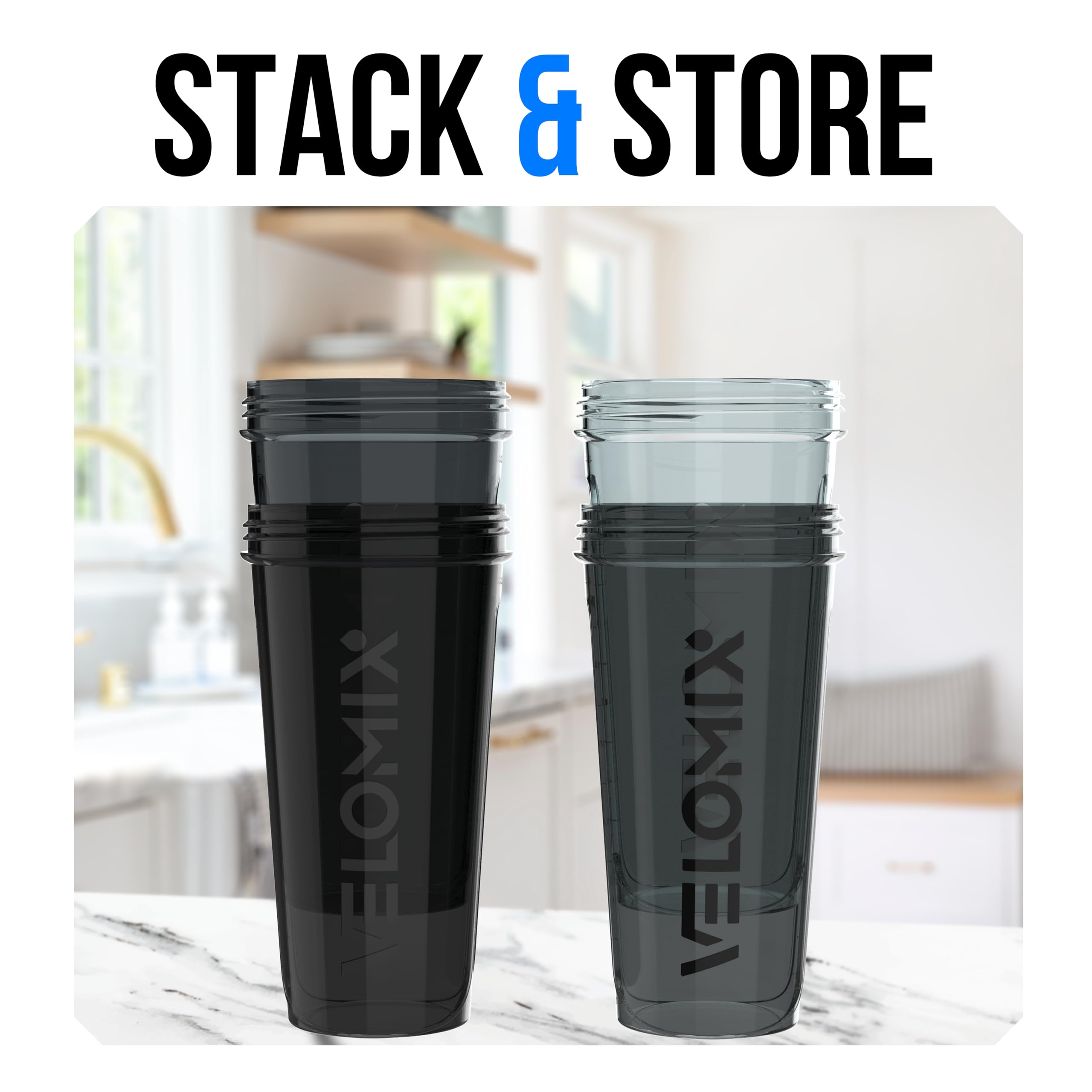 VELOMIX -4 PACK- 28 oz Protein Shaker Bottle for Protein Mixes - 4x Wire Whisk | Leak Proof Shaker Cups for Protein Shakes | Protein Shaker Bottle Pack | Protein Shake Cup (NeoCool Pack)
