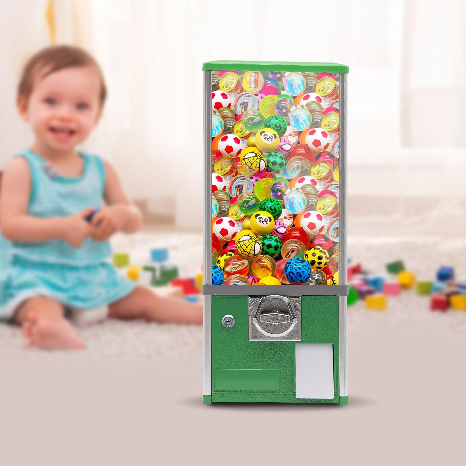 Commercial Candy Vending Machine, 4-Quarter Operated Toy Dispenser with Key Lock, 250-Capacity Capsule Vendor for Arcades Stores, 1.77-1.97in Toys (Black)