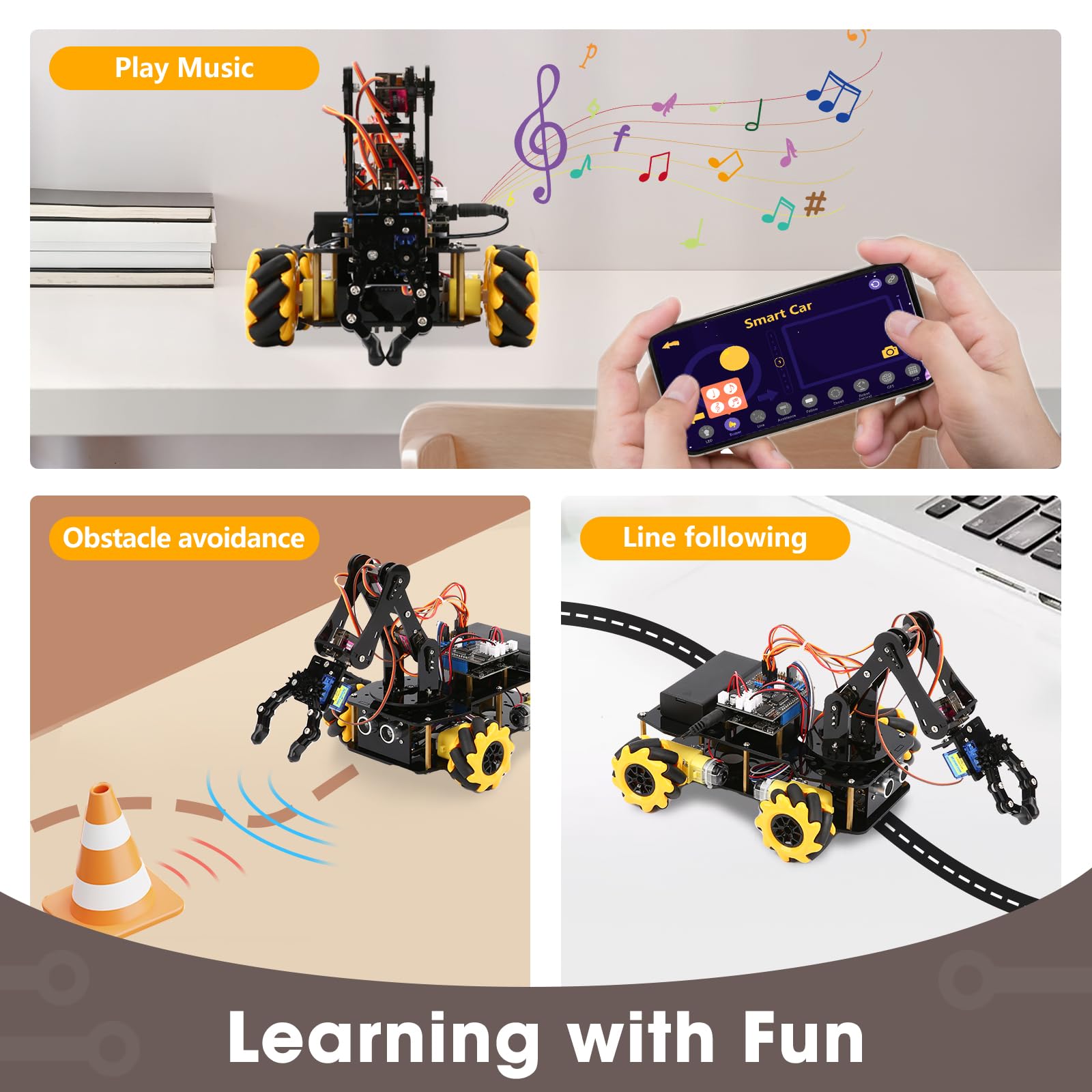 ACEBOTT Robotics for Kids Ages 8-12, Smart Robot Arm Car Kit with 5DOF, STEM Toys for Boys Age 8-12 12-16+, ESP32 Arduino/Python/Blockly Coding, App & Remote Control, STEM DIY Gift for Teens & Adults