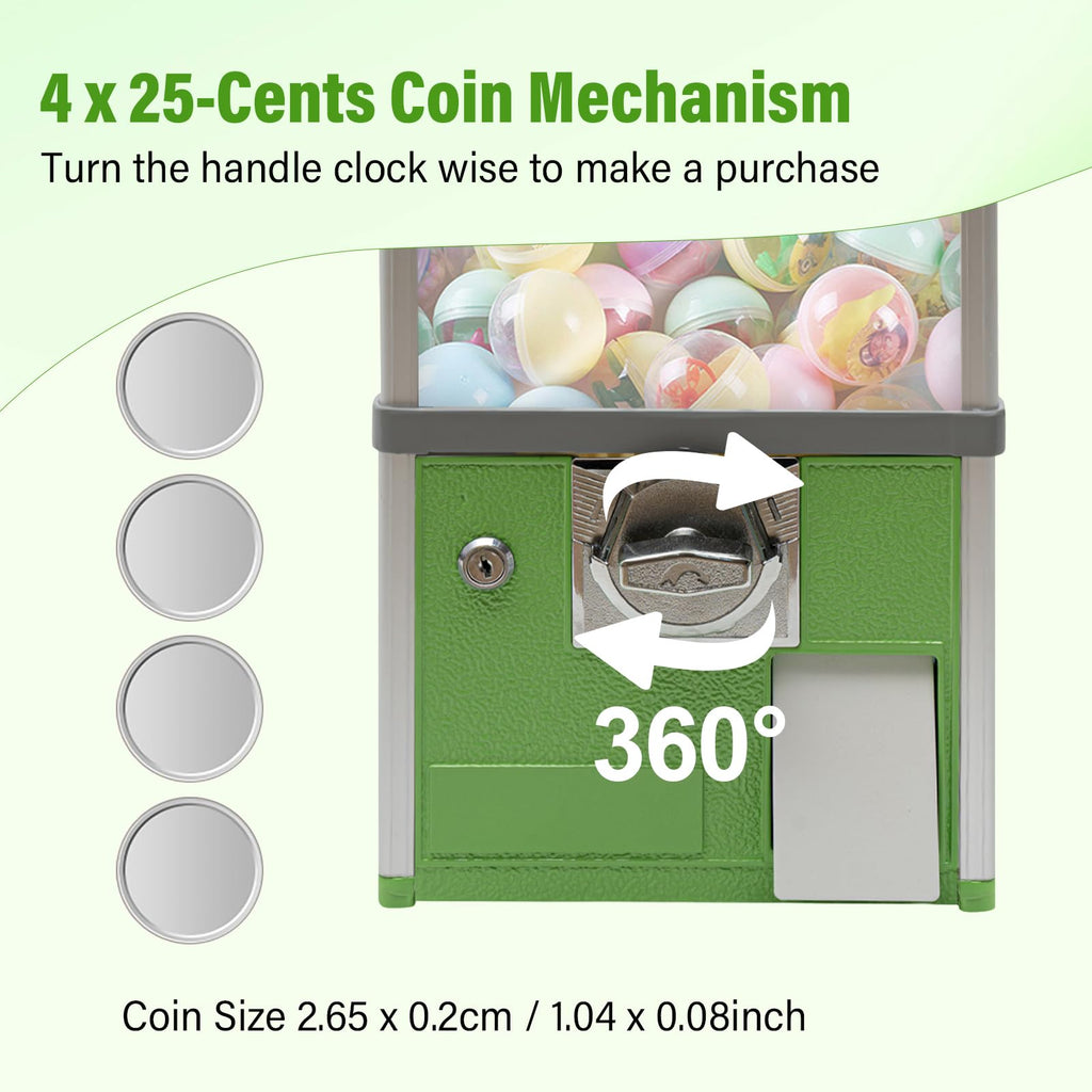 Big Commercial Capsule Vending Machine, 4-Side 25 Cent Coin Operated Gumball & Toy Dispenser, Freestanding Candy Machine for Bouncy Balls, Party Favors, Small Business, Multicolor (Yellow)