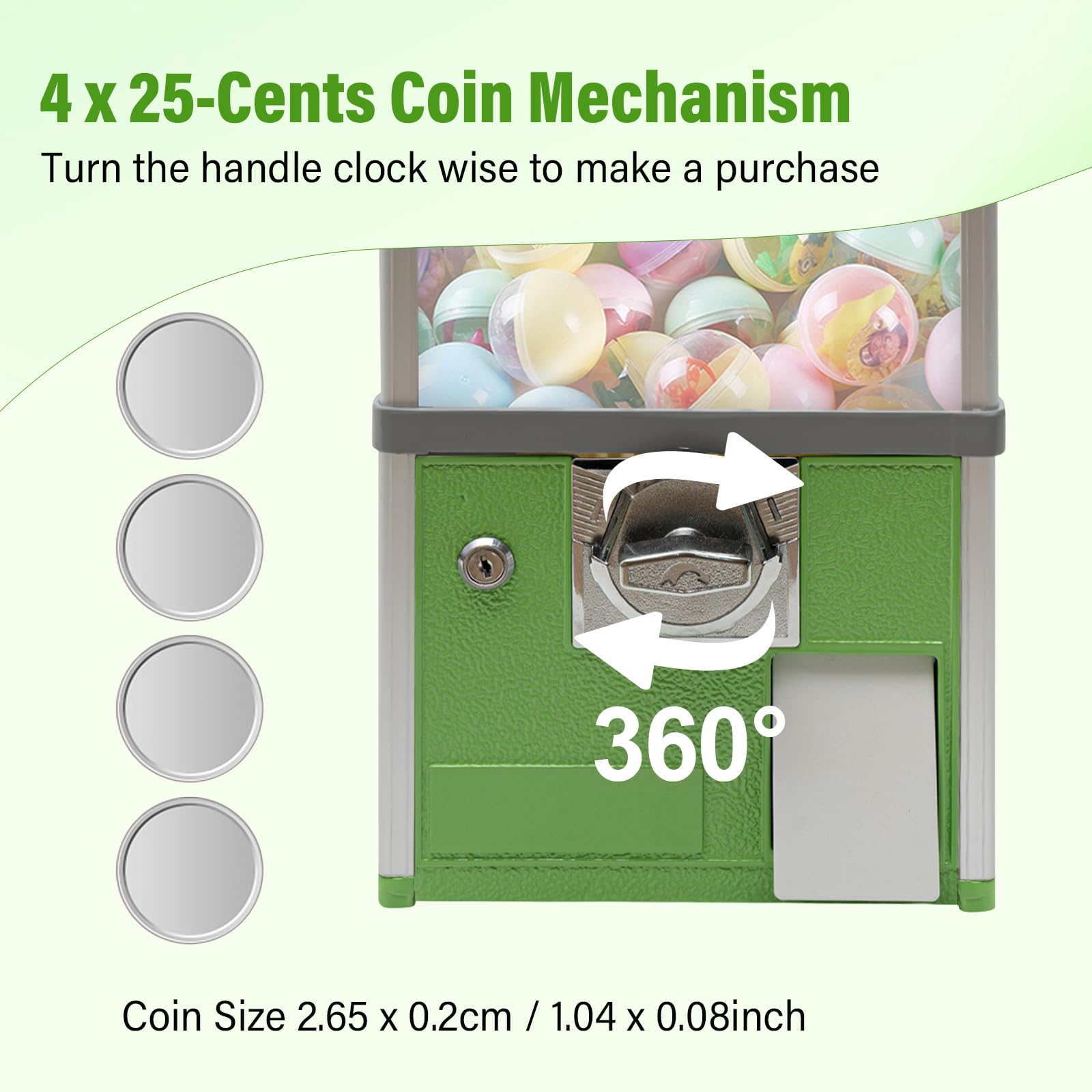 Big Commercial Capsule Vending Machine, 4-Side 25 Cent Coin Operated Gumball & Toy Dispenser, Freestanding Candy Machine for Bouncy Balls, Party Favors, Small Business, Multicolor (Yellow)
