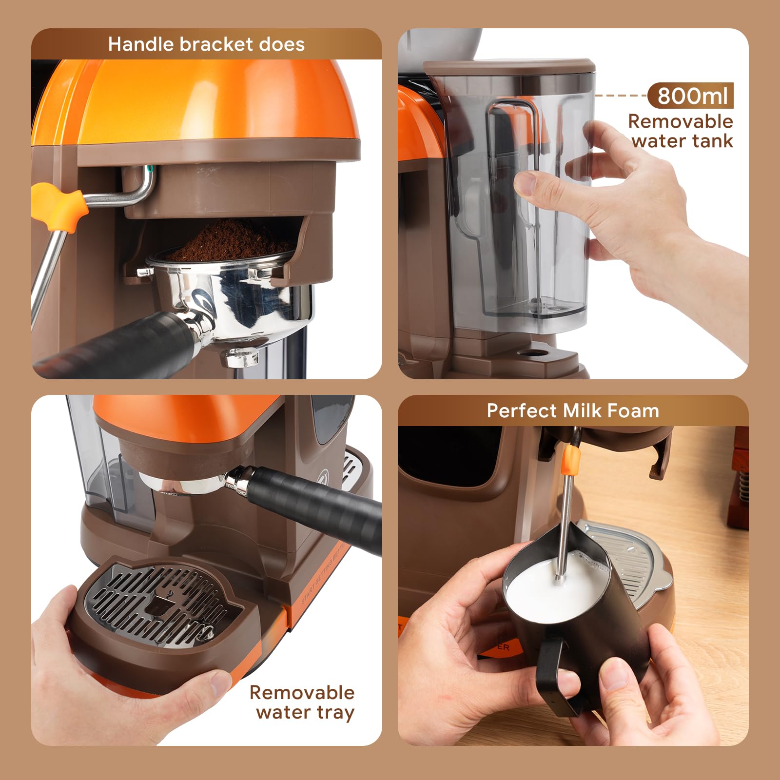 20 Bar Espresso Machine with Grinder & Steam Wand - Semi Automatic Coffee Maker, NTC Intelligent Temp Control, 58mm Stainless Steel Portafilter, One-Touch Panel for Home Barista (BLACK)