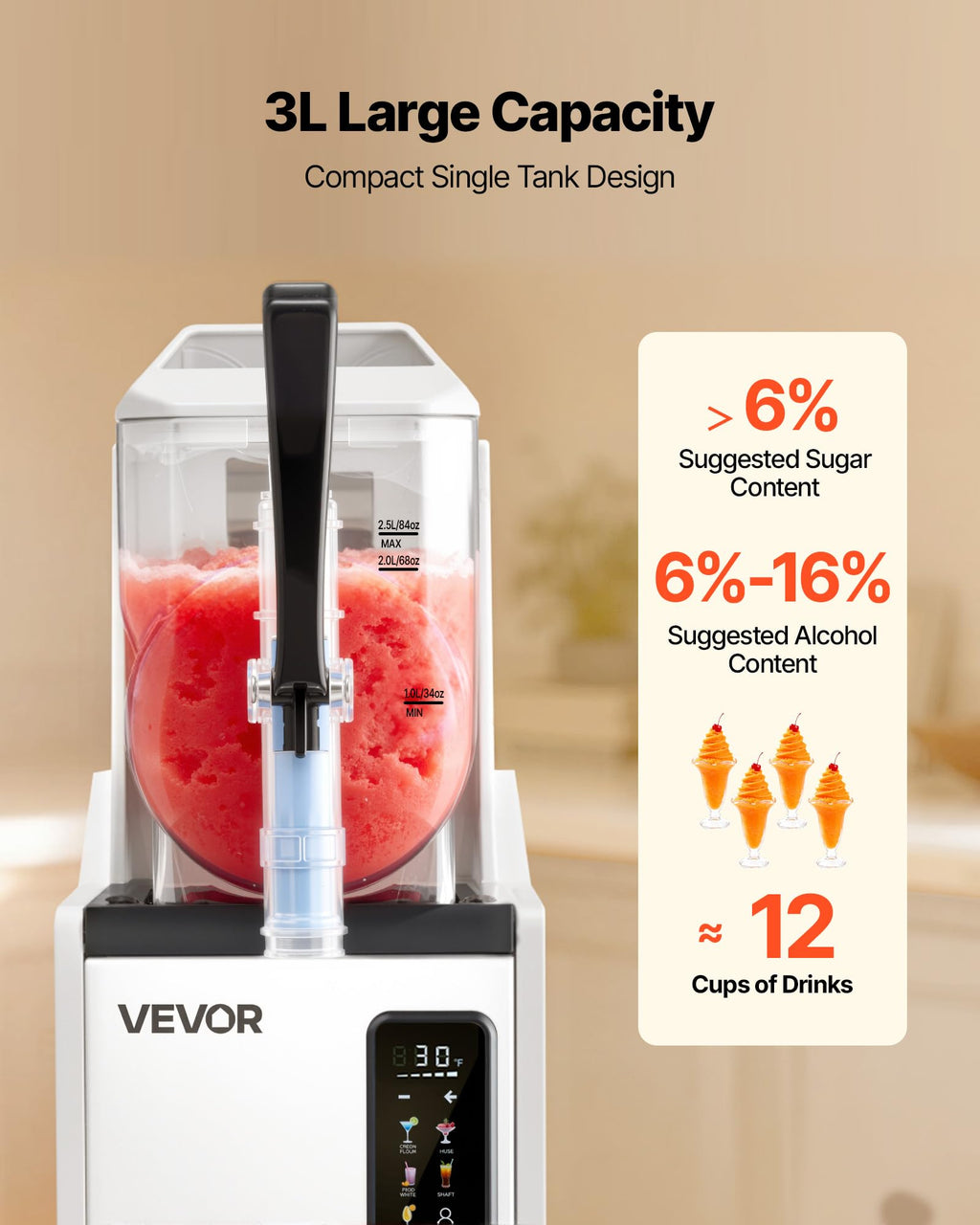 VEVOR Slushie Machine, 6L/1.6Gal Commercial Slushy Maker, Frozen Drink Maker with Self-Cleaning, Margarita Machine for Restaurants Bars Party for Slushie, Margaritas, Milkshake & More