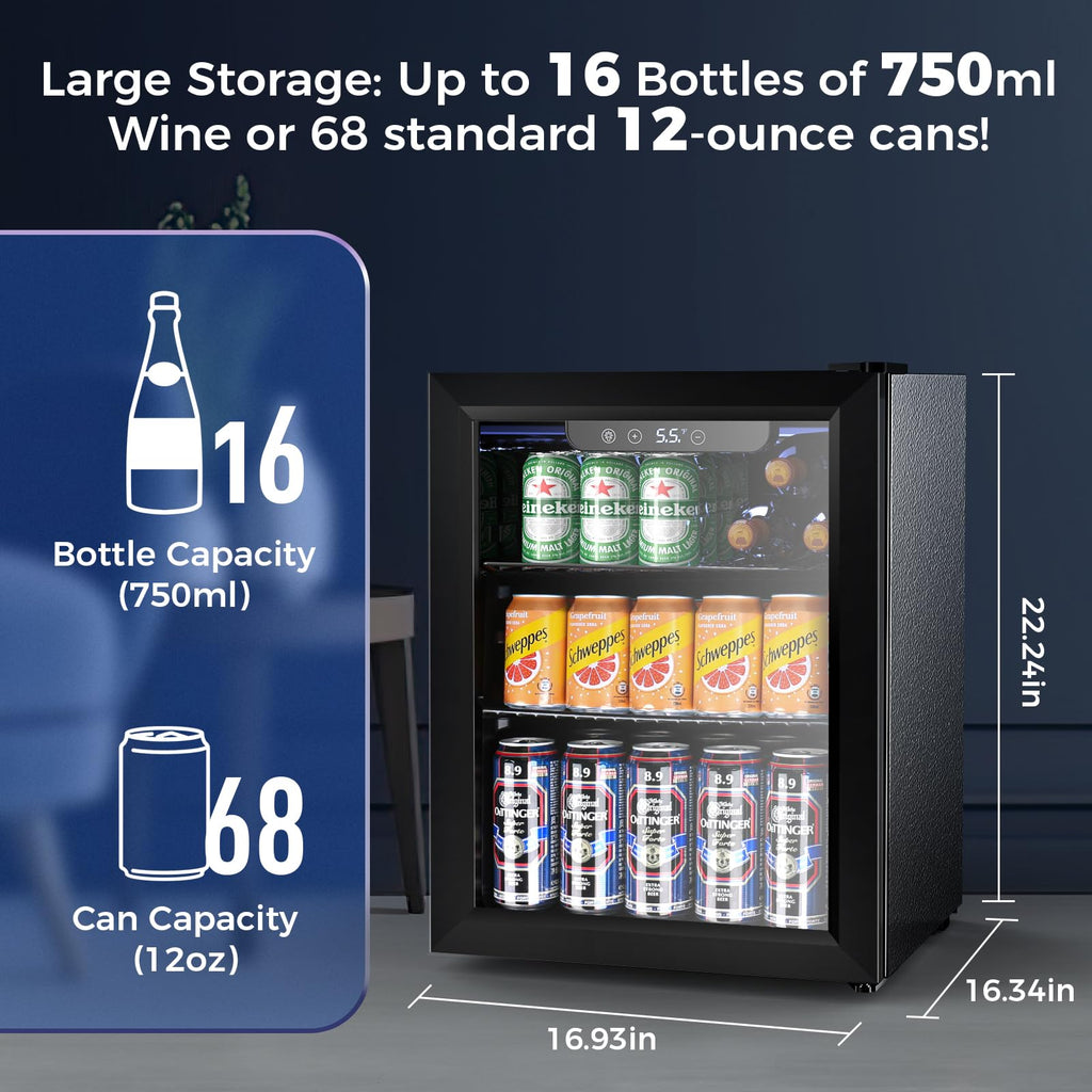 Electactic 50 Cans Beverage Refrigerator Cooler, 1.3 Cu.ft Mini Fridge Countertop Drink Cooler with Glass Door for Beer, Soda,Wine, Adjustable Digital Temperature Control for Home Dorm Bar, Black