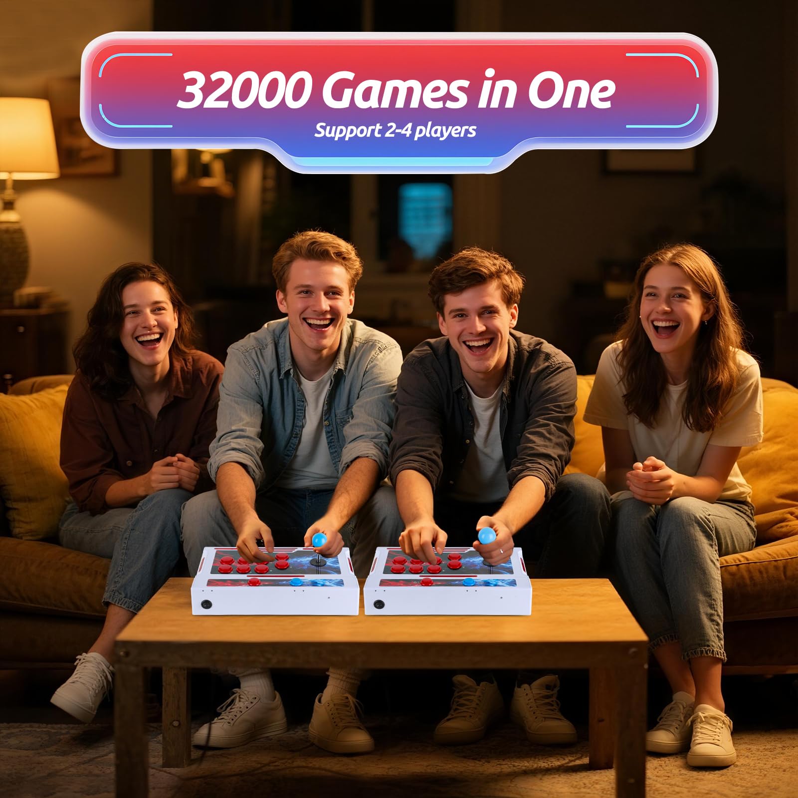 Pandora Box Arcade Console with 32000 Games in 1, 1280x720 Full HD Retro Gaming Machine for TV, Monitor, and Projector, 3D Games Support 1-4 Players, Search/Save/Hide/Pause Functions