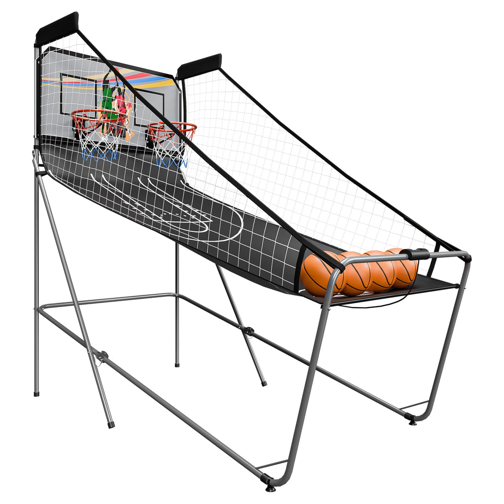 JupiterForce Foldable Indoor Basketball Arcade Game, Electronic Dual Shot Basketball Hoop Arcade Game Machine with 4 Balls and LED Scoring for 2 Players Home Play, Adults