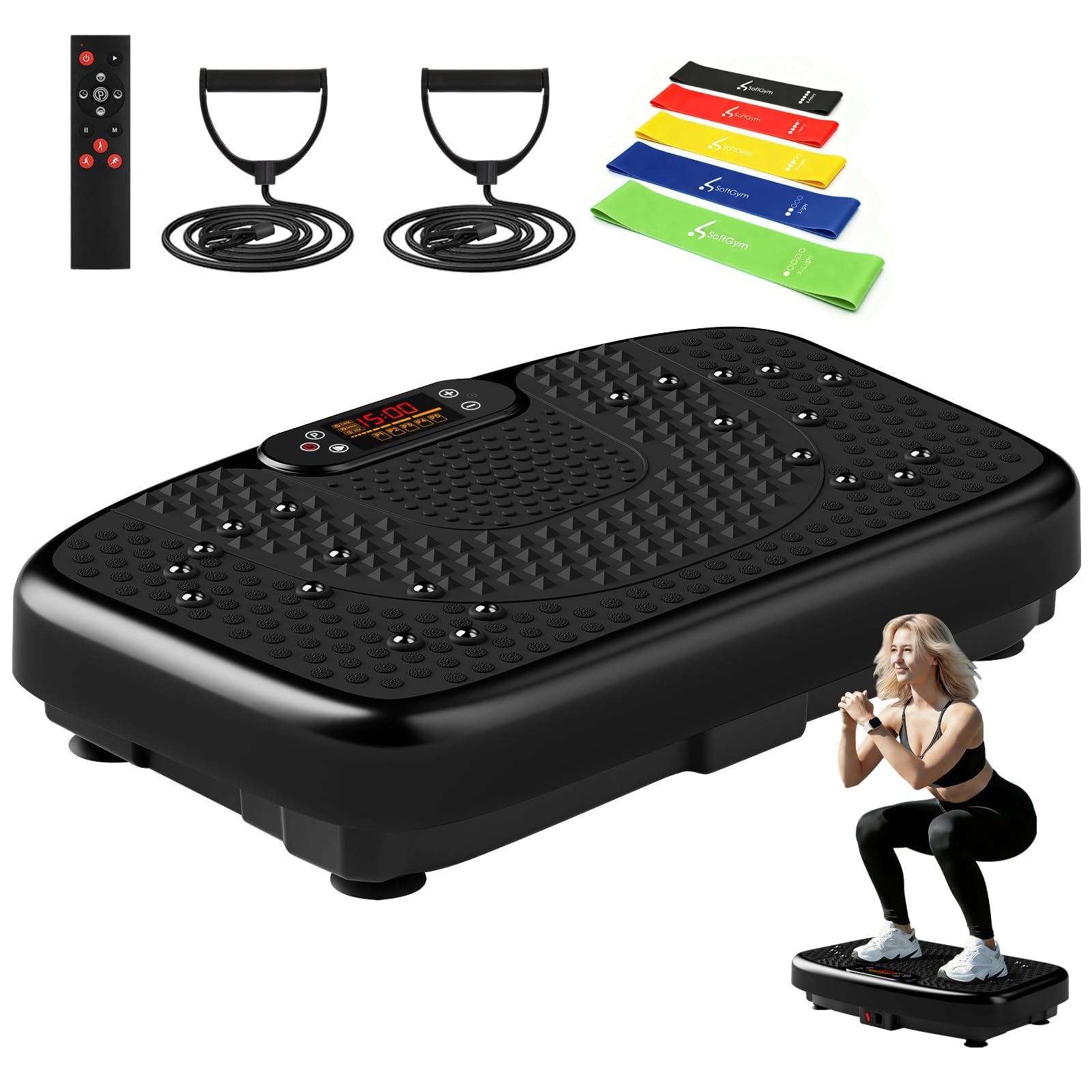 SoftGym Waver Vibration Plate Exercise Machine for Lymphatic Drainage Weight Loss,120 Speed Levels Vibrating Platform with Resistance Bands,Full-Body Workout Equipment for Muscle Toning