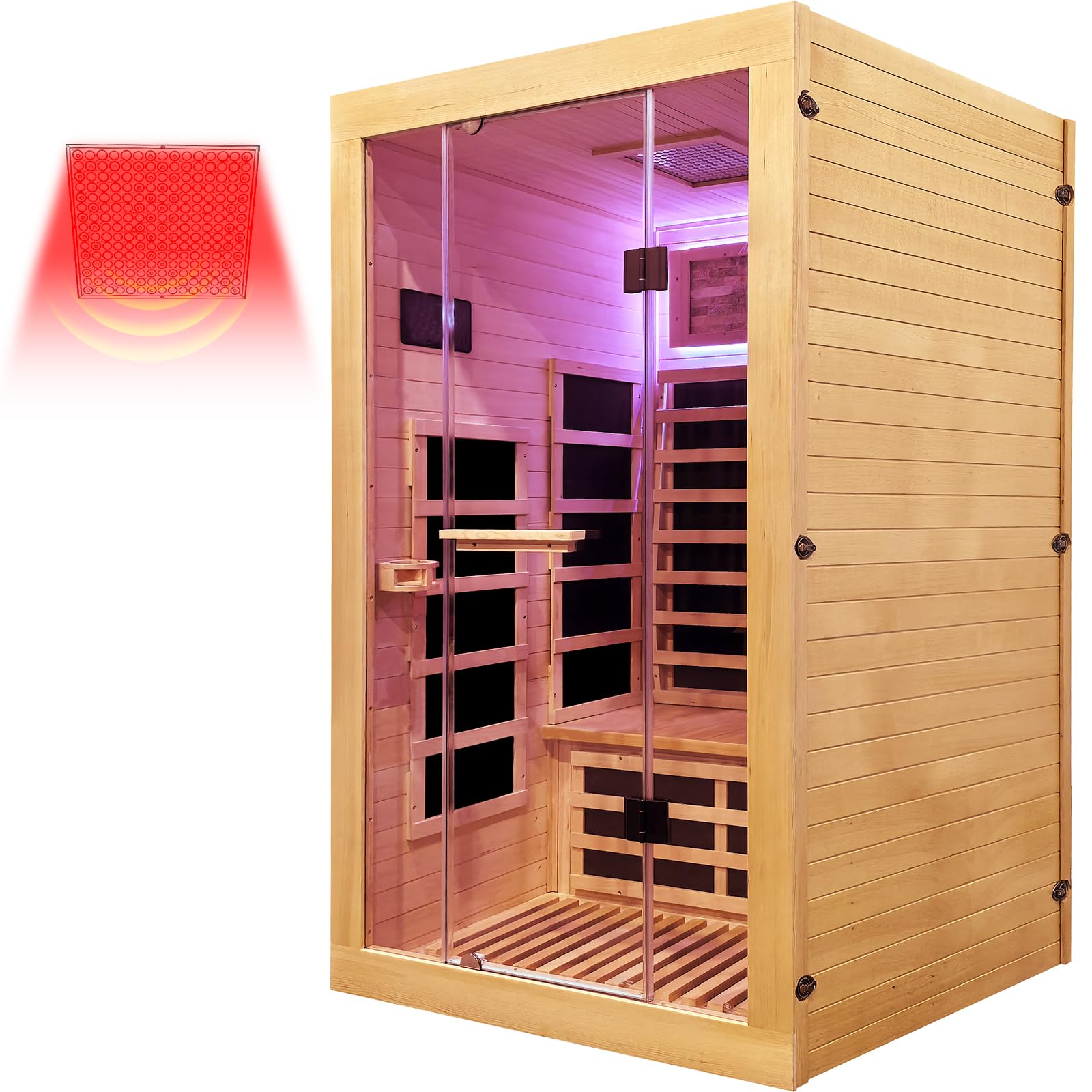 2 Person Infrared Sauna Far Infrared Sauna Room for Home Indoor 2000W Low-EMF Wood Dry Sauna with Full Starry Sky Lights Ceiling in 7 Color Speaker Fast Heating Easy Assembly- 47.3*41.3*74.8 IN